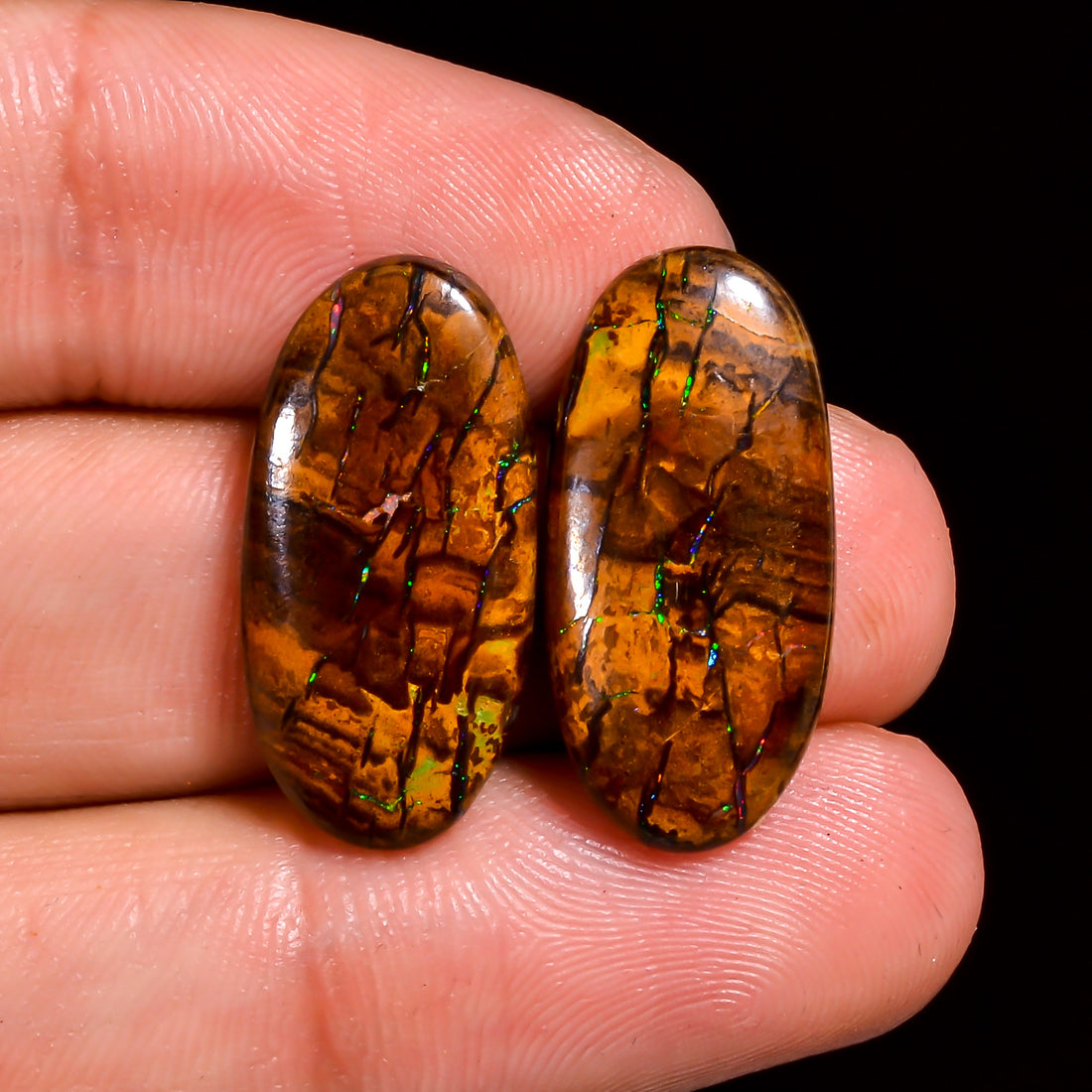 Boulder Opal Oval Shape Cabochon Loose Gemstone Pair For Making Earrings 15 Ct. 22X10X3 mm OP-931