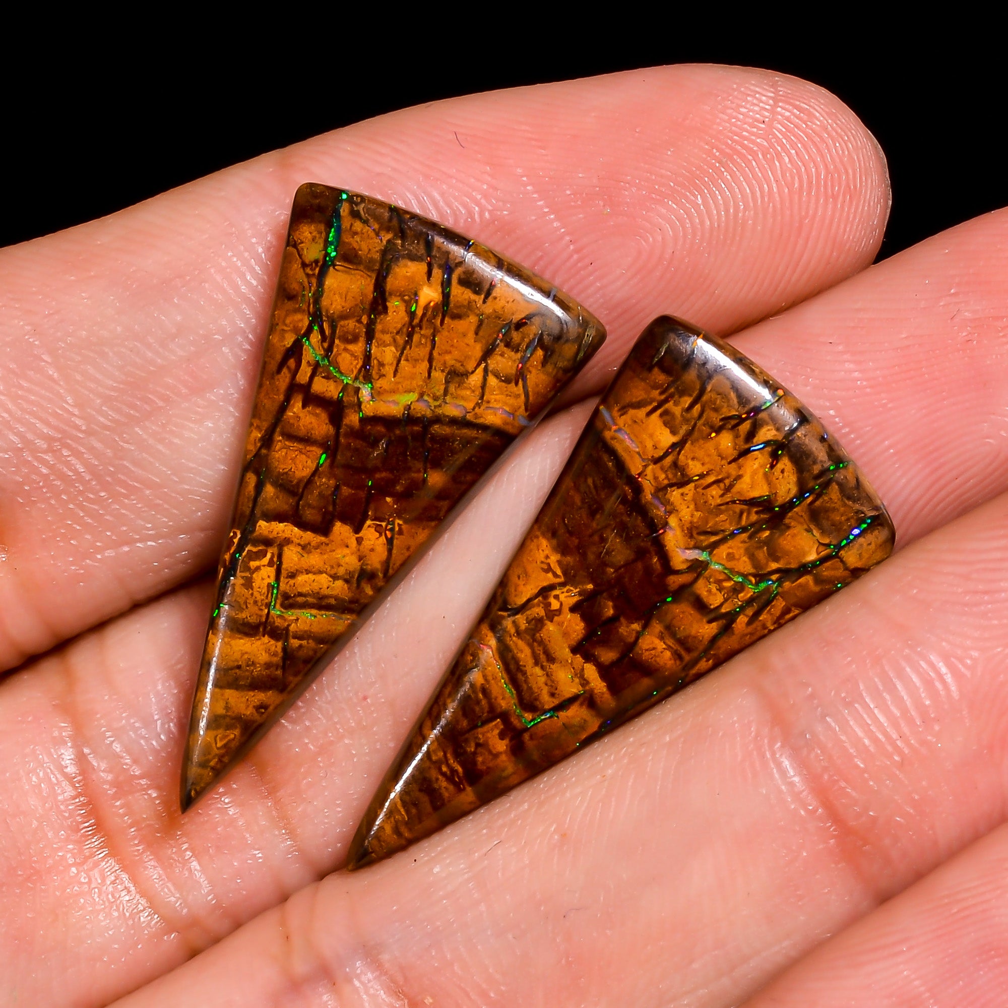 Boulder Opal Pear Shape Cabochon Loose Gemstone Pair For Making Earrings 17 Ct. 27X13X3 mm OP-932