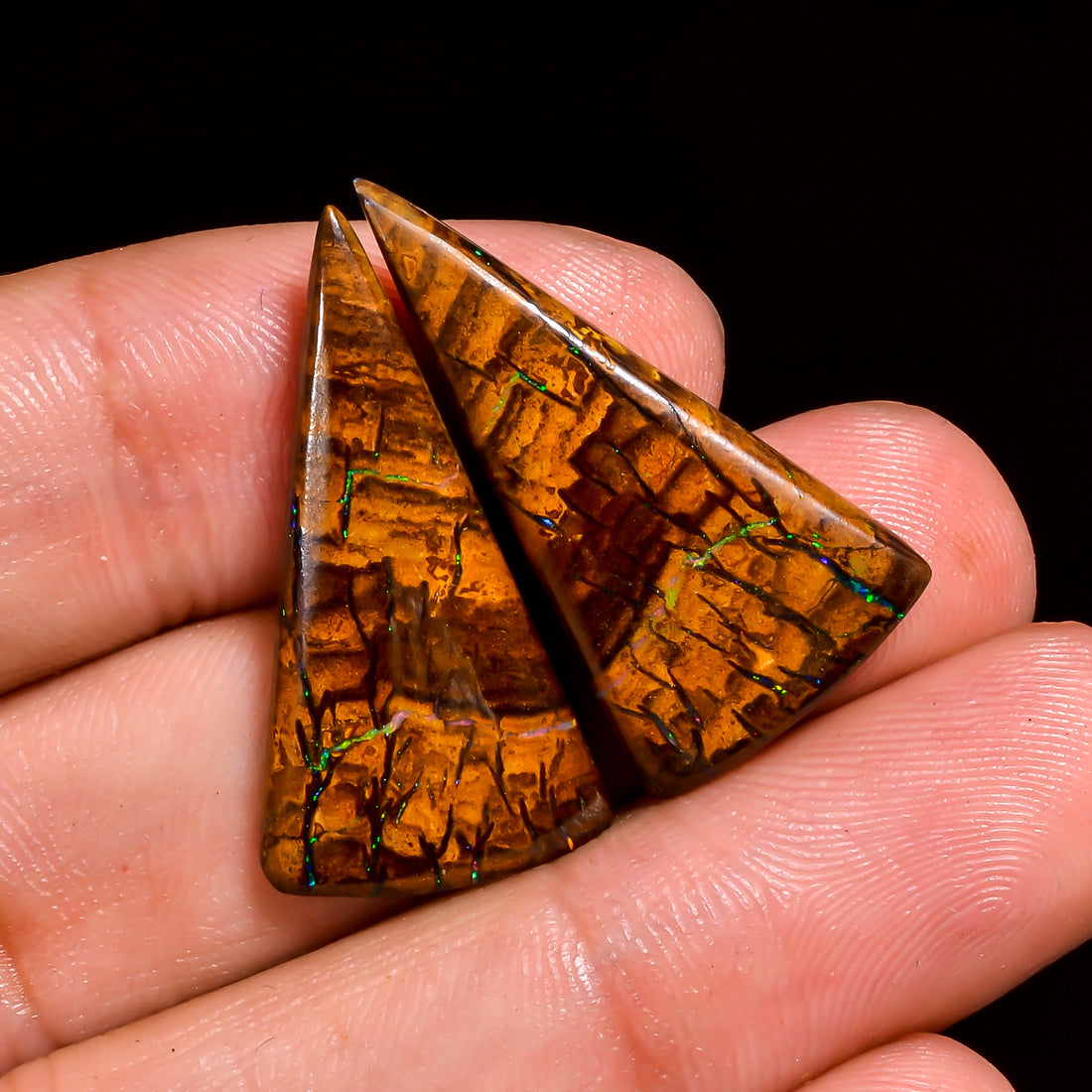 Boulder Opal Pear Shape Cabochon Loose Gemstone Pair For Making Earrings 17 Ct. 27X13X3 mm OP-932