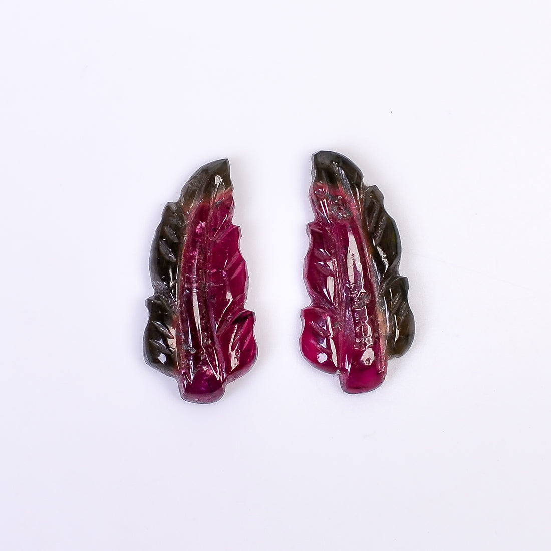 Natural Watermelon Tourmaline Leaf Shape Carved Loose Gemstone Pair For Making Earrings 7.25 Ct. 18X8X3 mm Y-10001