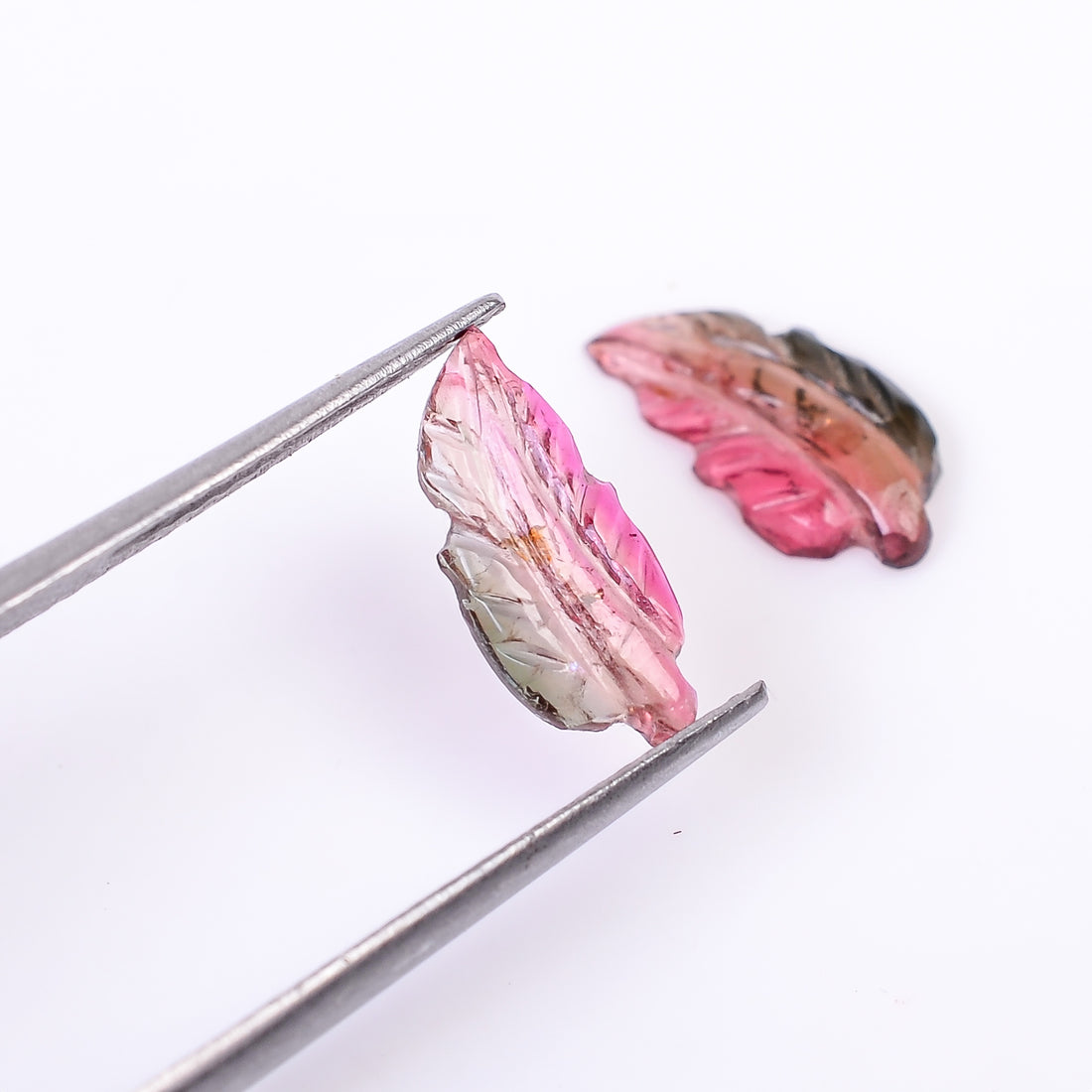 Natural Watermelon Tourmaline Leaf Shape Carved Loose Gemstone Pair For Making Earrings 1.4 Ct. 11X5X2 mm Y-10002