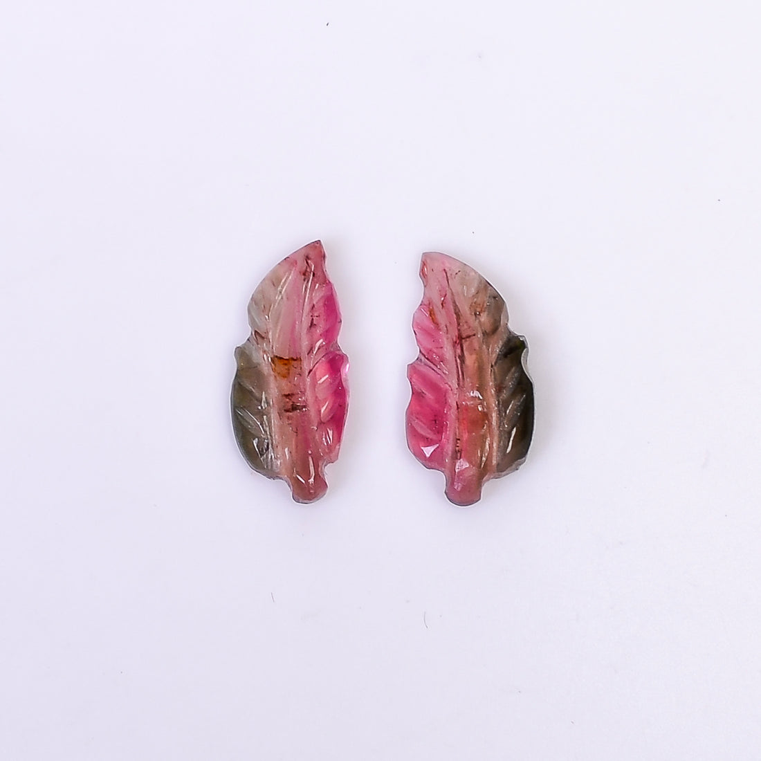 Natural Watermelon Tourmaline Leaf Shape Carved Loose Gemstone Pair For Making Earrings 1.4 Ct. 11X5X2 mm Y-10002