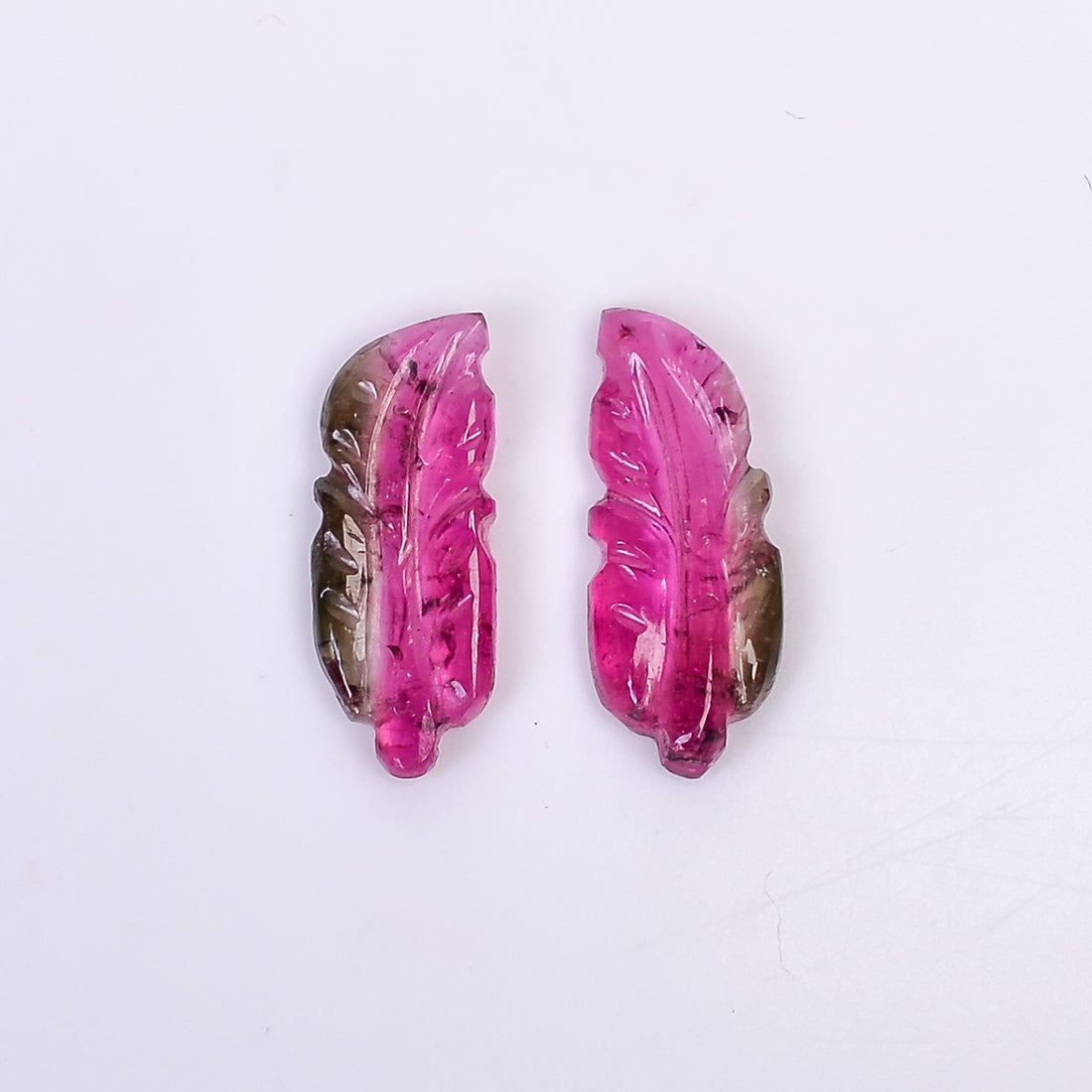 Natural Watermelon Tourmaline Leaf Shape Carved Loose Gemstone Pair For Making Earrings 2.75 Ct. 14X6X2 mm Y-10004