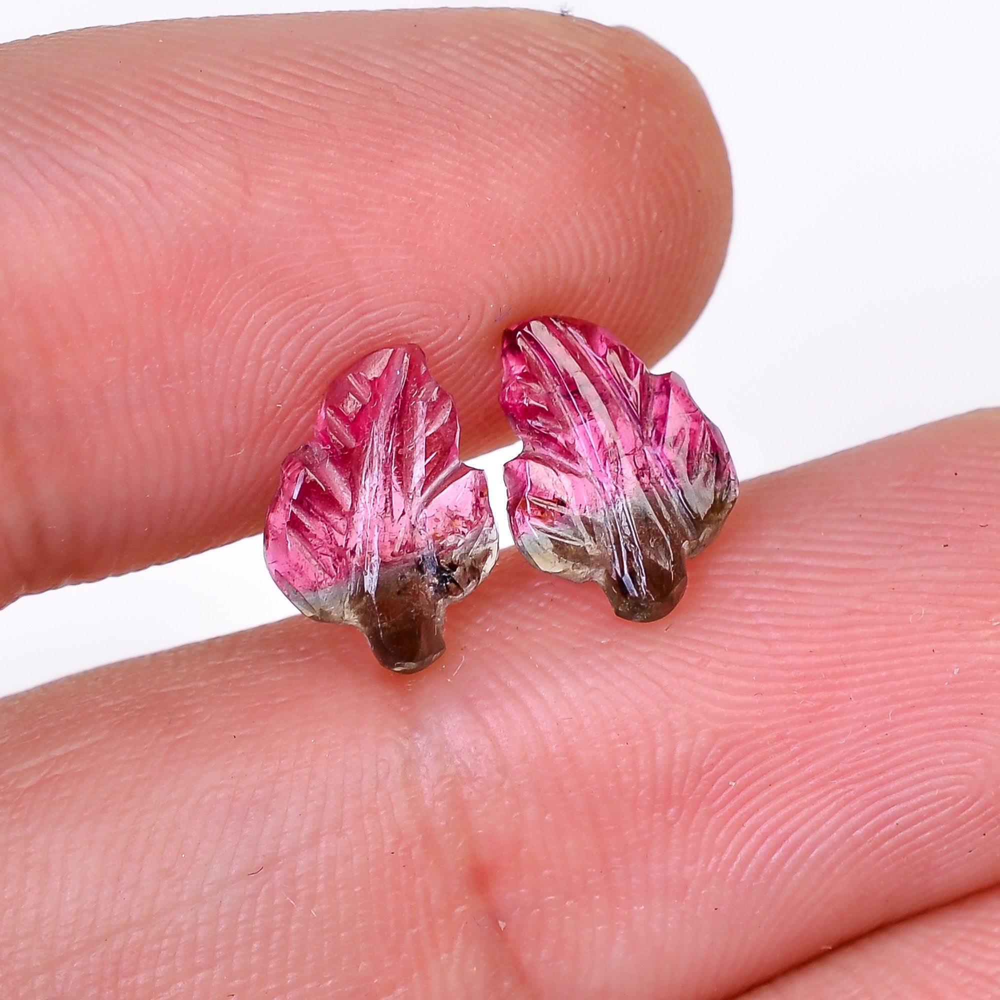 Natural Watermelon Tourmaline Leaf Shape Carved Loose Gemstone Pair For Making Earrings 1.7 Ct. 9X6X2 mm Y-10005