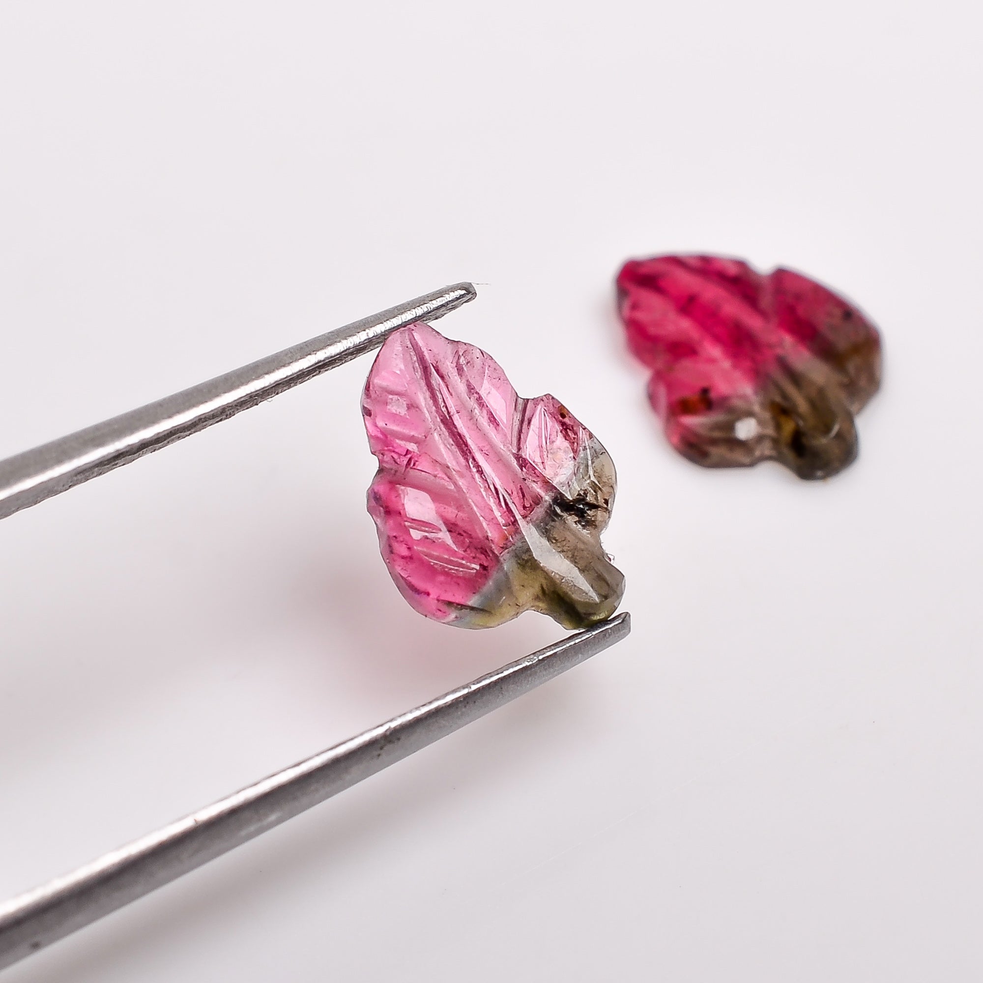 Natural Watermelon Tourmaline Leaf Shape Carved Loose Gemstone Pair For Making Earrings 1.7 Ct. 9X6X2 mm Y-10005