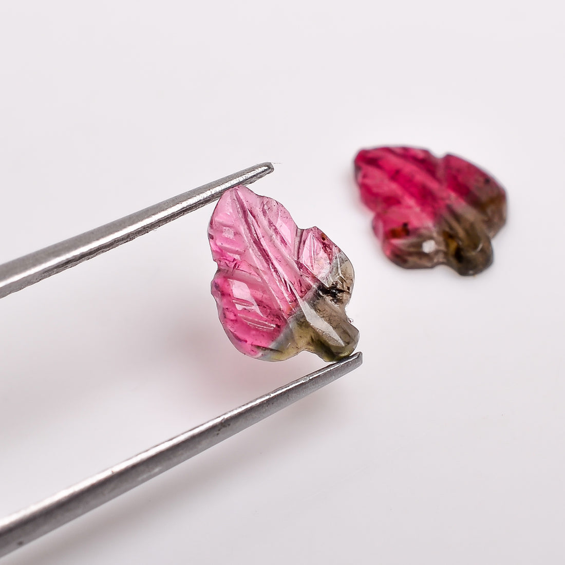 Natural Watermelon Tourmaline Leaf Shape Carved Loose Gemstone Pair For Making Earrings 1.7 Ct. 9X6X2 mm Y-10005
