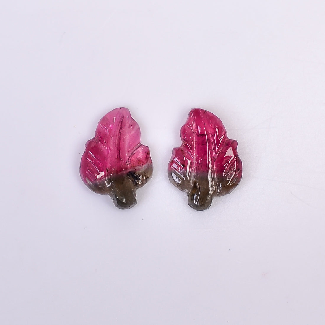 Natural Watermelon Tourmaline Leaf Shape Carved Loose Gemstone Pair For Making Earrings 1.7 Ct. 9X6X2 mm Y-10005