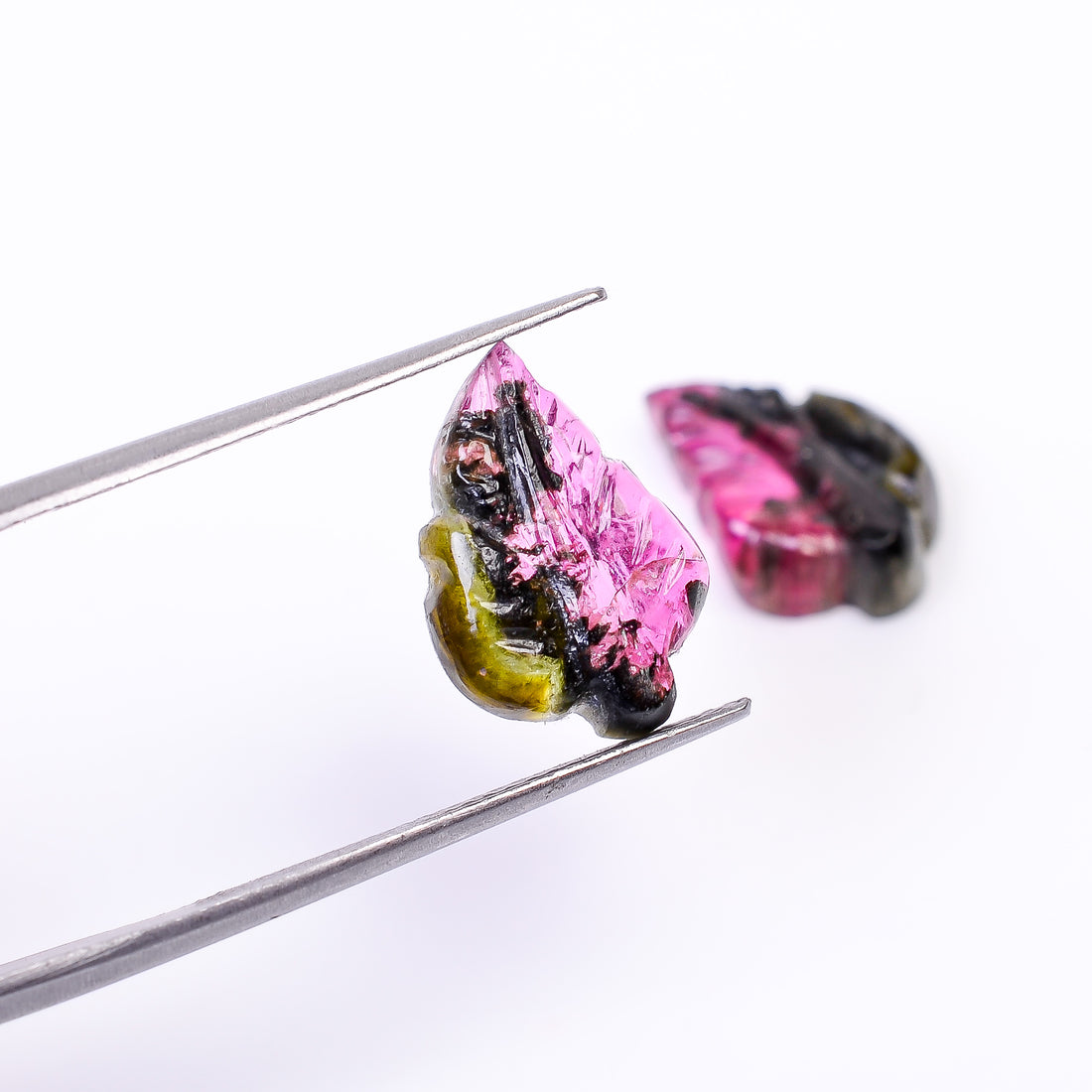 Natural Watermelon Tourmaline Leaf Shape Carved Loose Gemstone Pair For Making Earrings 8.2 Ct. 15X10X3 mm Y-10006