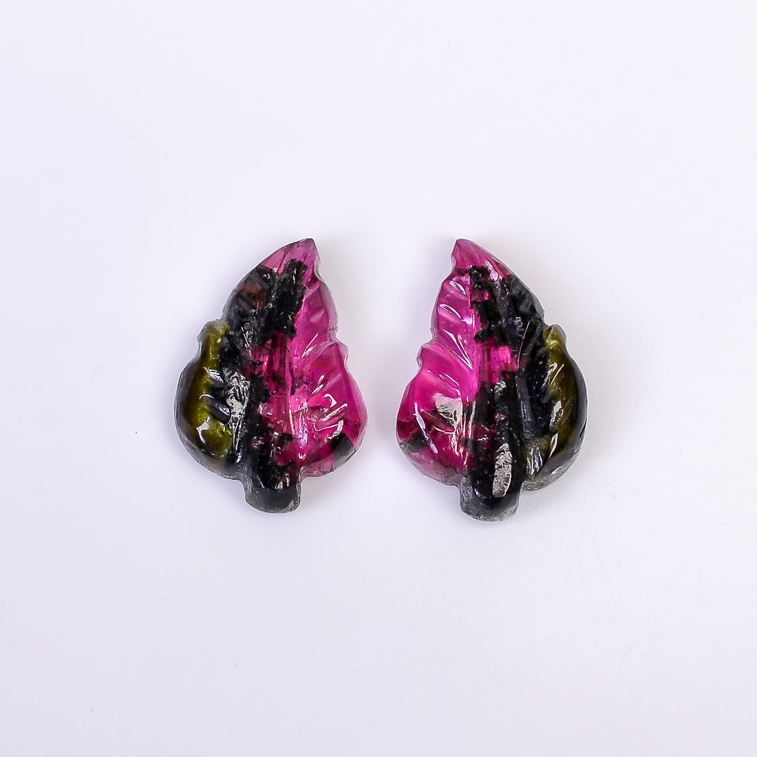 Natural Watermelon Tourmaline Leaf Shape Carved Loose Gemstone Pair For Making Earrings 8.2 Ct. 15X10X3 mm Y-10006