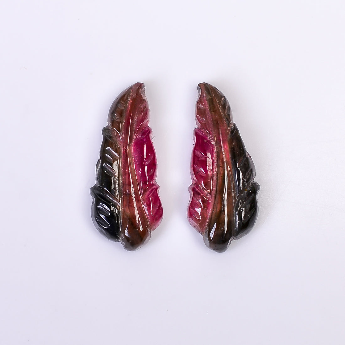 Natural Watermelon Tourmaline Leaf Shape Carved Loose Gemstone Pair For Making Earrings 9.45 Ct. 19X8X3 mm Y-10007