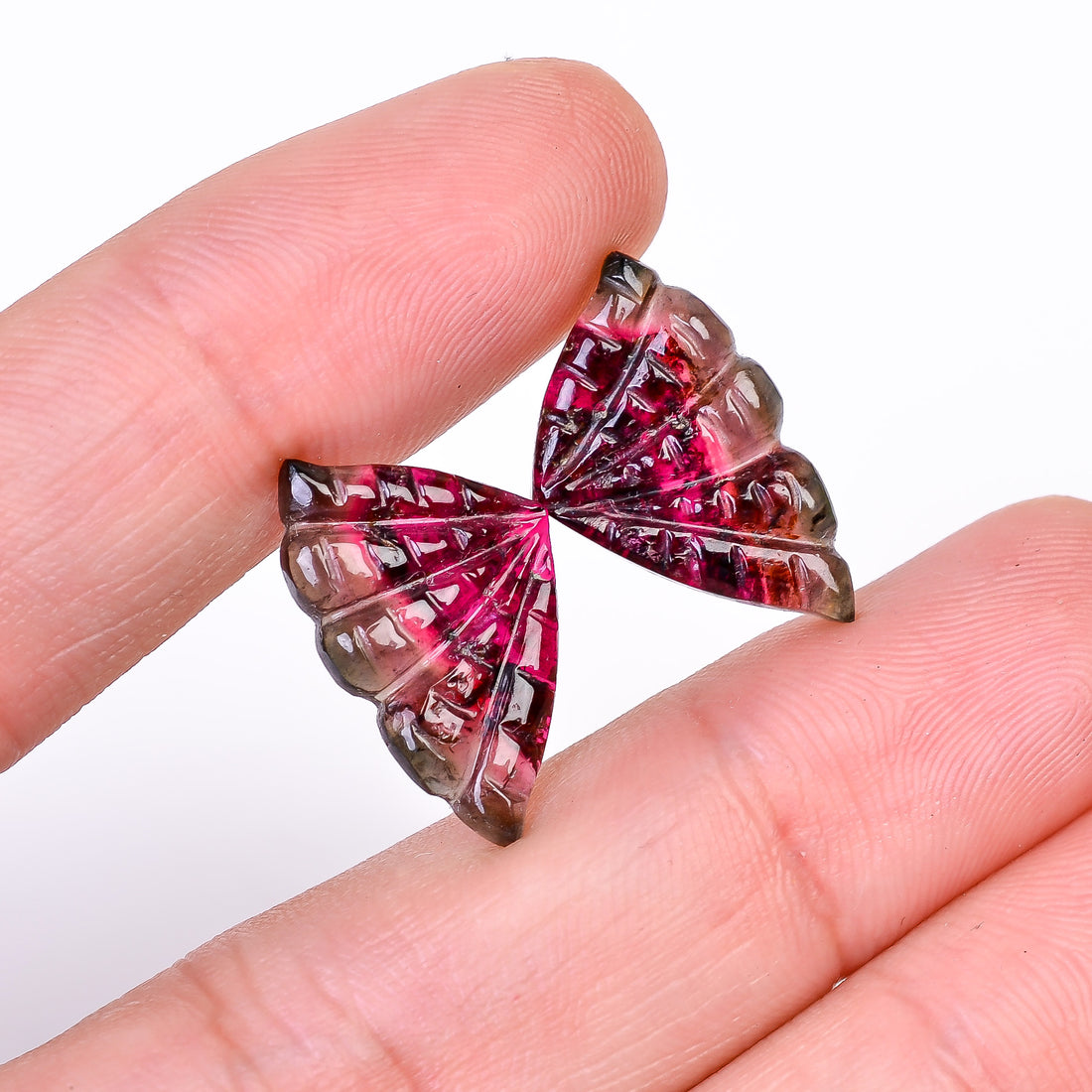 Natural Watermelon Tourmaline Butterfly Shape Carved Loose Gemstone Pair For Making Earrings 10.9 Ct. 20X12X3 mm Y-10008