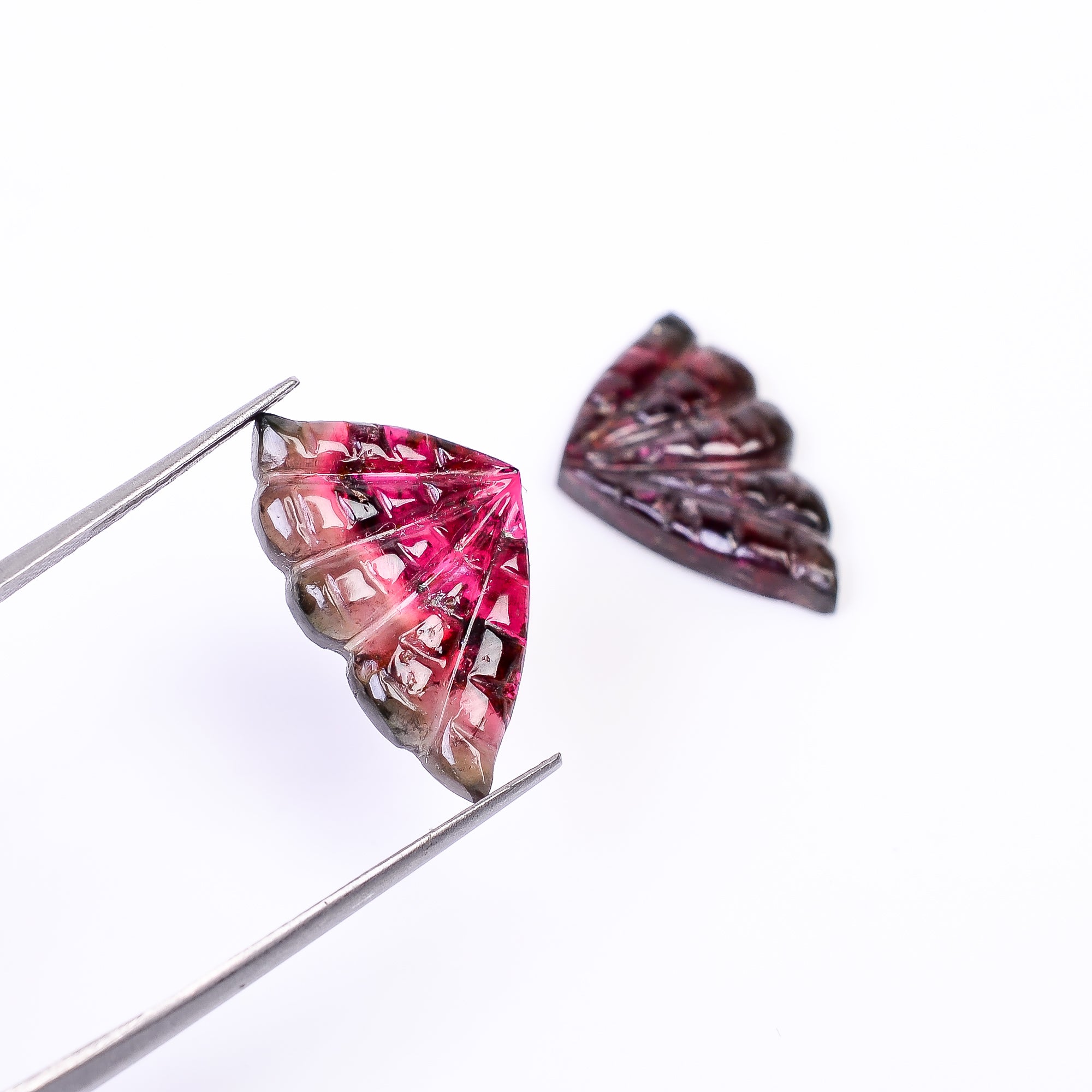 Natural Watermelon Tourmaline Butterfly Shape Carved Loose Gemstone Pair For Making Earrings 10.9 Ct. 20X12X3 mm Y-10008