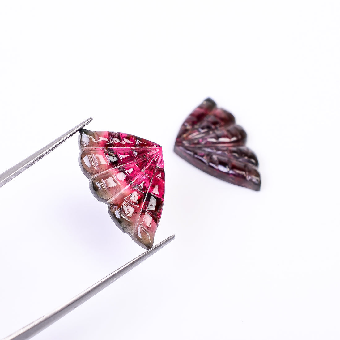 Natural Watermelon Tourmaline Butterfly Shape Carved Loose Gemstone Pair For Making Earrings 10.9 Ct. 20X12X3 mm Y-10008