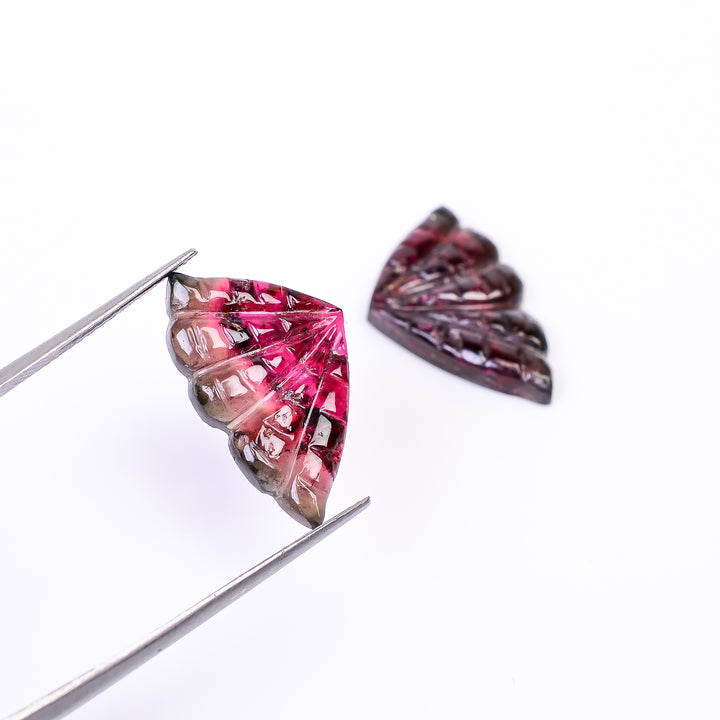Natural Watermelon Tourmaline Butterfly Shape Carved Loose Gemstone Pair For Making Earrings 10.9 Ct. 20X12X3 mm Y-10008