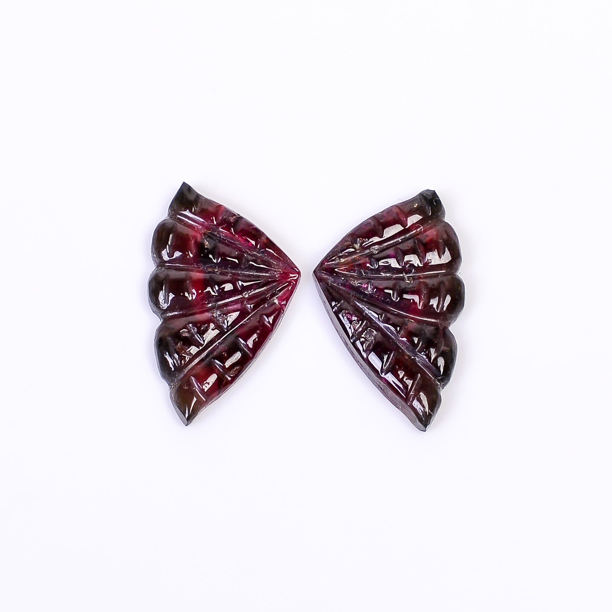 Natural Watermelon Tourmaline Butterfly Shape Carved Loose Gemstone Pair For Making Earrings 10.9 Ct. 20X12X3 mm Y-10008
