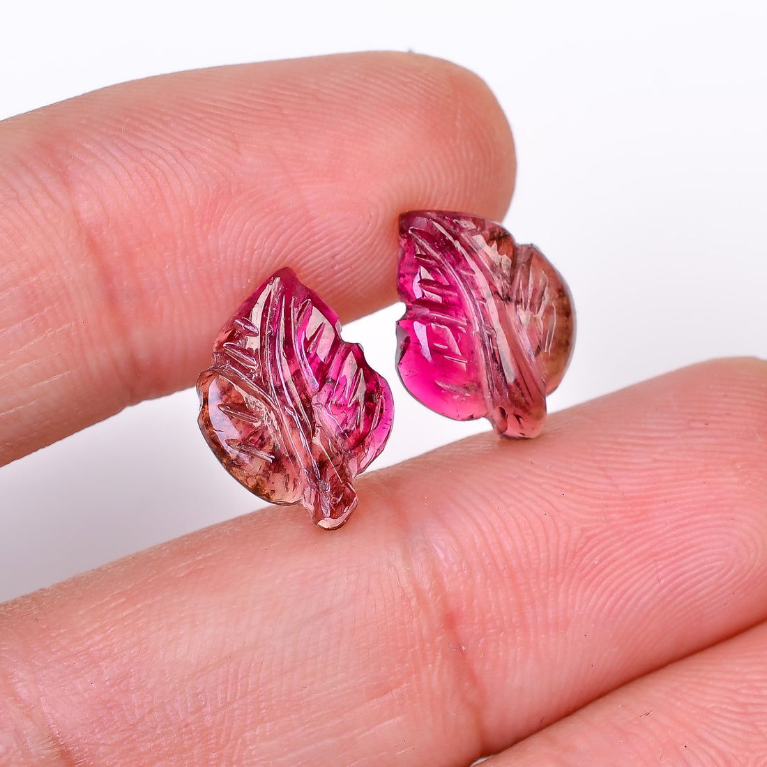 Natural Watermelon Tourmaline Leaf Shape Carved Loose Gemstone Pair For Making Earrings 4.85 Ct. 13X9X3 mm Y-10009