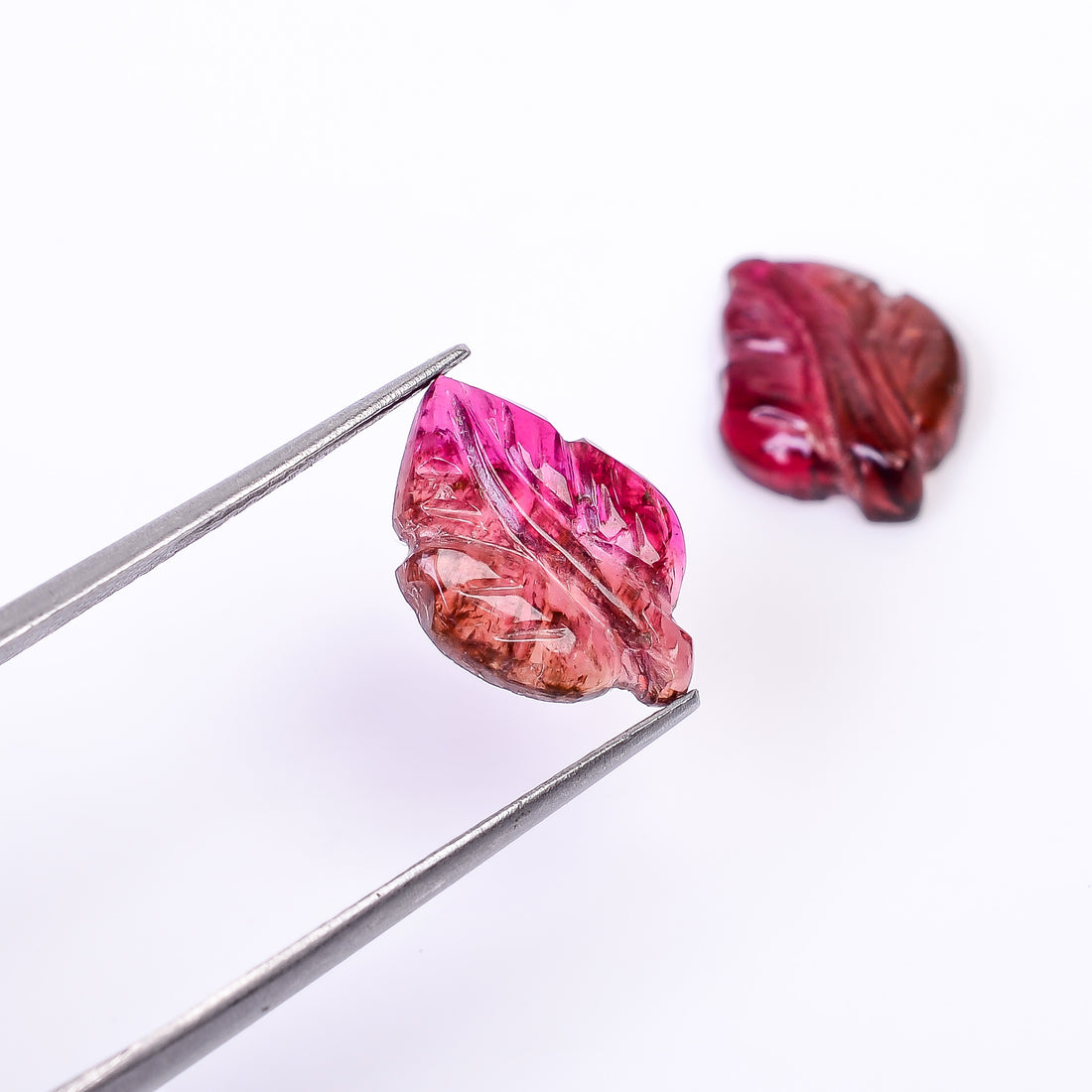 Natural Watermelon Tourmaline Leaf Shape Carved Loose Gemstone Pair For Making Earrings 4.85 Ct. 13X9X3 mm Y-10009