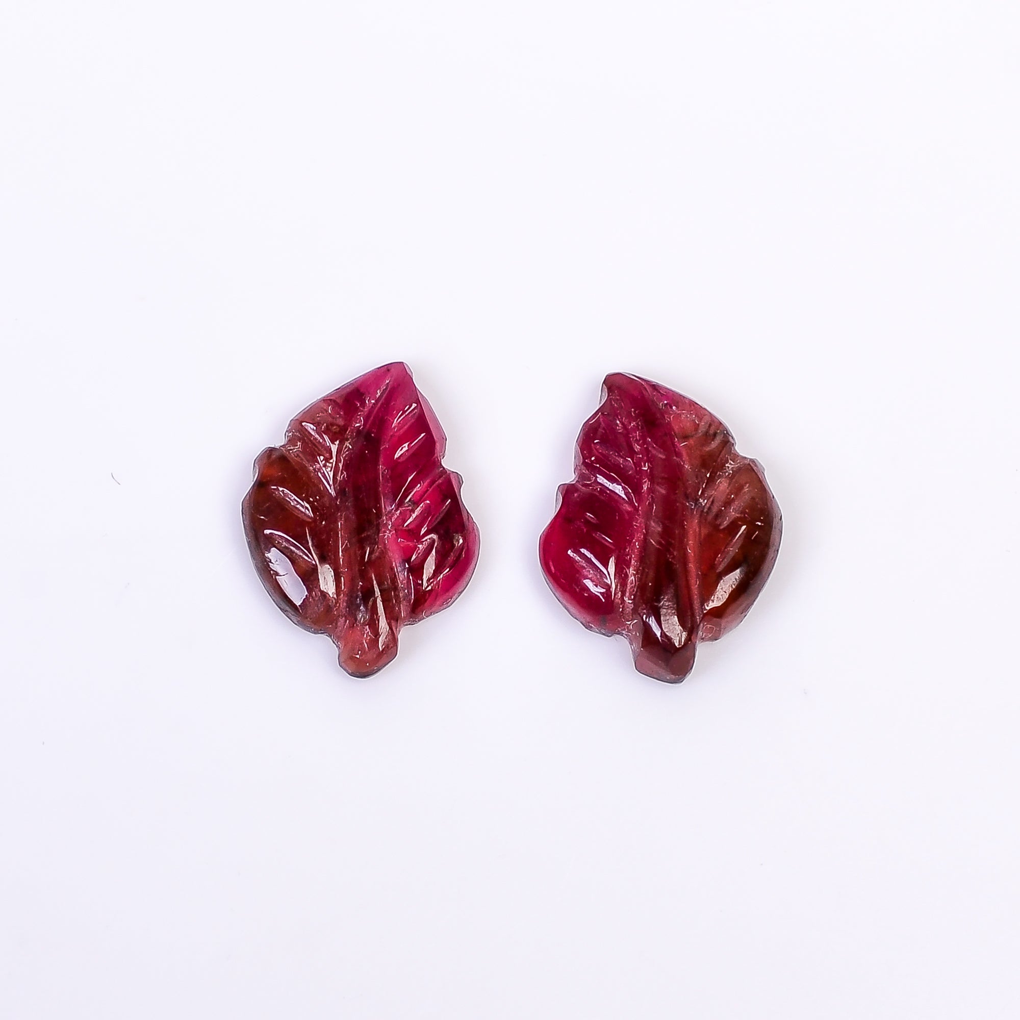 Natural Watermelon Tourmaline Leaf Shape Carved Loose Gemstone Pair For Making Earrings 4.85 Ct. 13X9X3 mm Y-10009