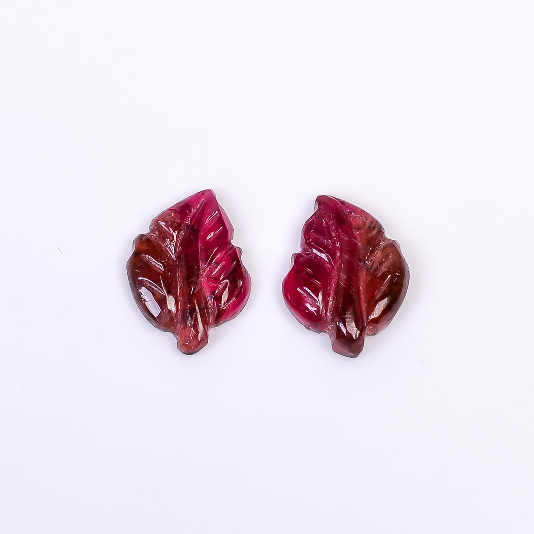 Natural Watermelon Tourmaline Leaf Shape Carved Loose Gemstone Pair For Making Earrings 4.85 Ct. 13X9X3 mm Y-10009