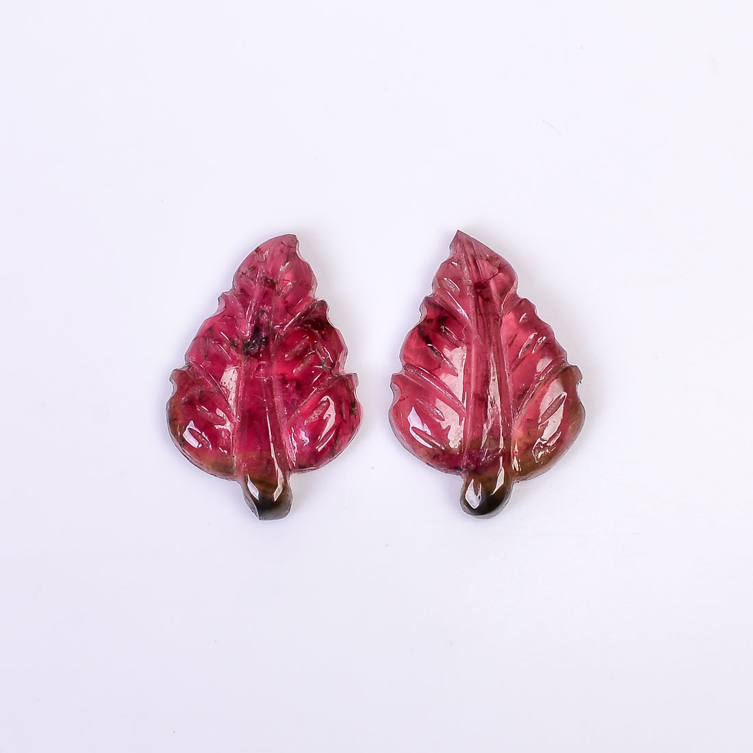 Natural Watermelon Tourmaline Leaf Shape Carved Loose Gemstone Pair For Making Earrings 11.3 Ct. 19X13X2 mm Y-10012