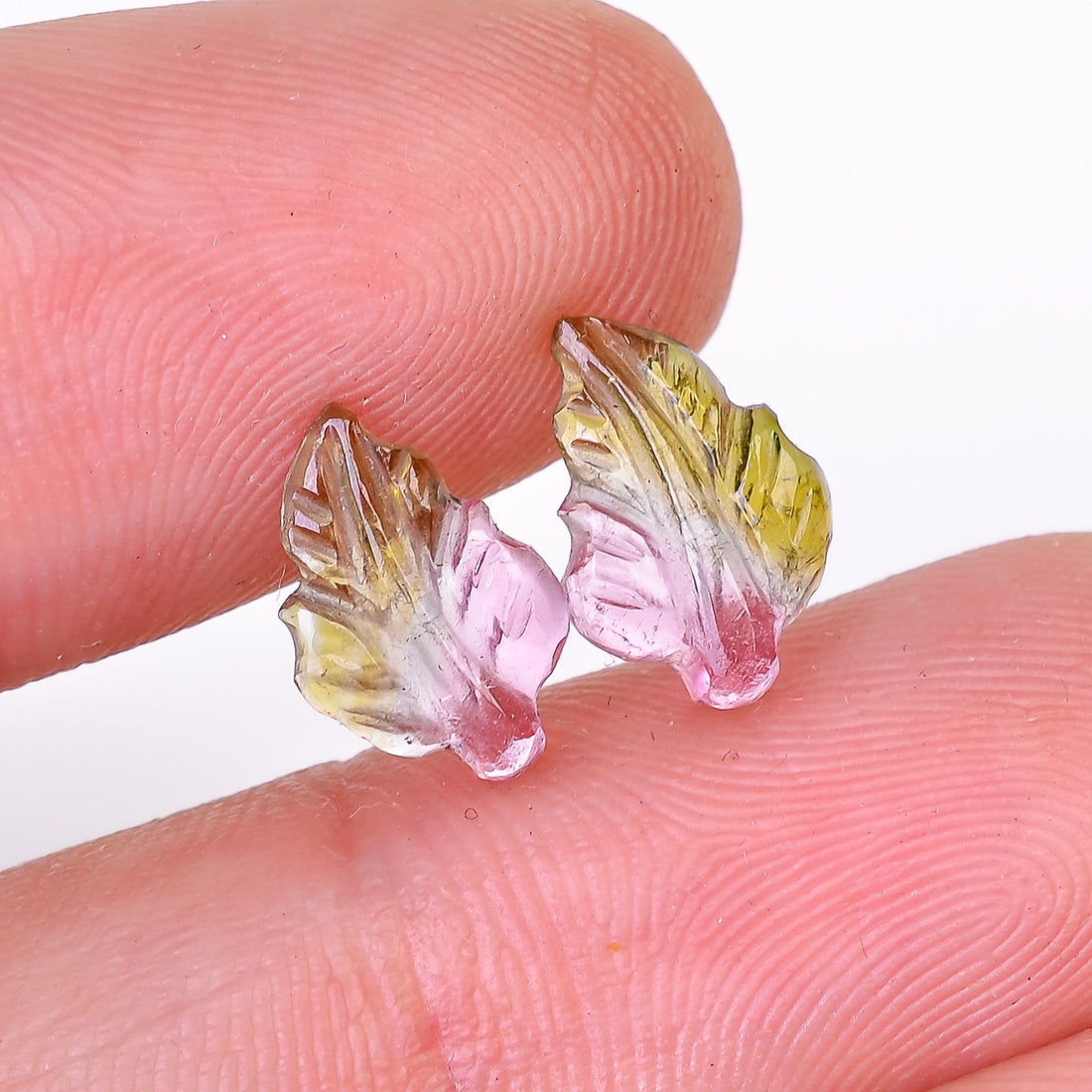 Natural Watermelon Tourmaline Leaf Shape Carved Loose Gemstone Pair For Making Earrings 2.15 Ct. 10X7X2 mm Y-10013