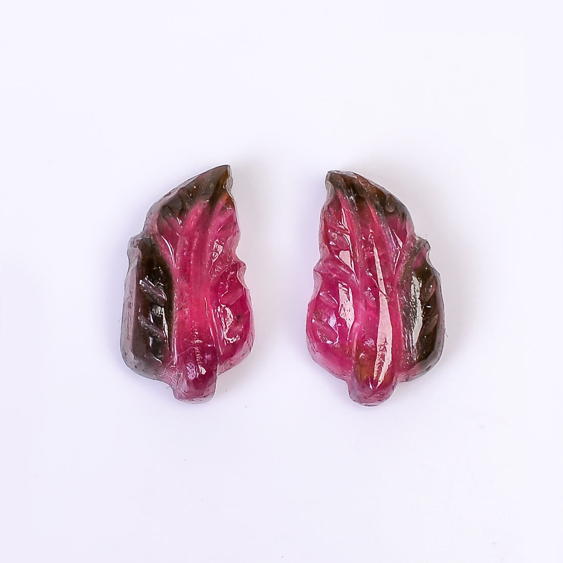 Natural Watermelon Tourmaline Leaf Shape Carved Loose Gemstone Pair For Making Earrings 9.75 Ct. 15X8X4 mm Y-10014