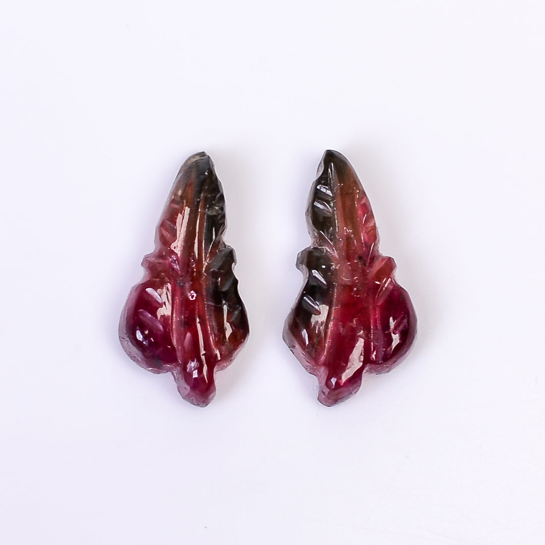 Natural Watermelon Tourmaline Leaf Shape Carved Loose Gemstone Pair For Making Earrings 4.65 Ct. 14X7X3 mm Y-10015