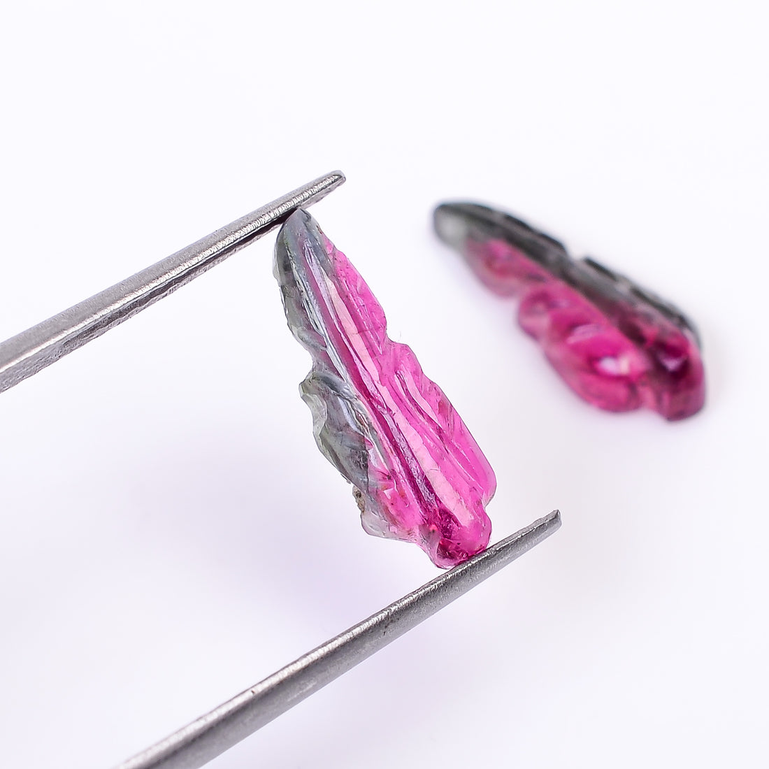 Natural Watermelon Tourmaline Leaf Shape Carved Loose Gemstone Pair For Making Earrings 2.85 Ct. 13X4X3 mm Y-10016