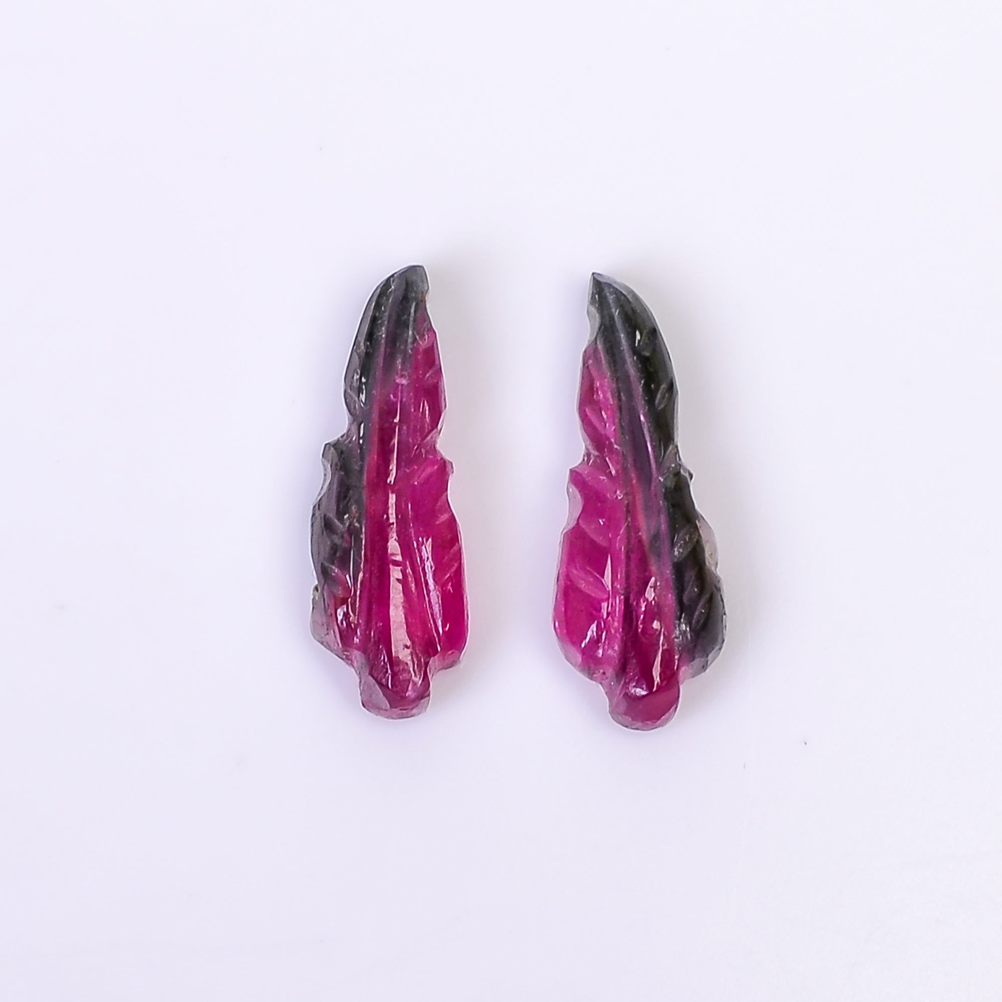 Natural Watermelon Tourmaline Leaf Shape Carved Loose Gemstone Pair For Making Earrings 2.85 Ct. 13X4X3 mm Y-10016