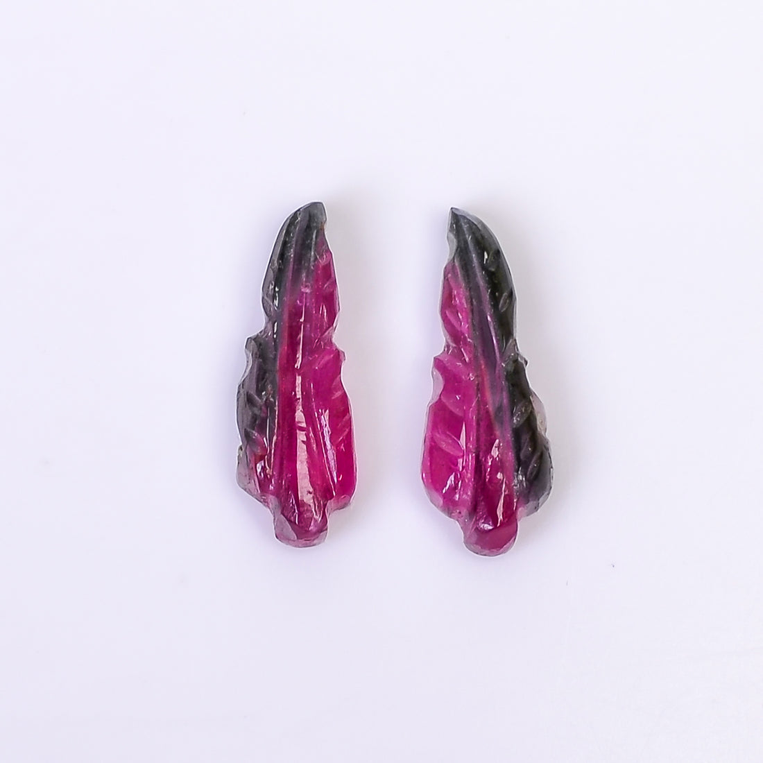 Natural Watermelon Tourmaline Leaf Shape Carved Loose Gemstone Pair For Making Earrings 2.85 Ct. 13X4X3 mm Y-10016