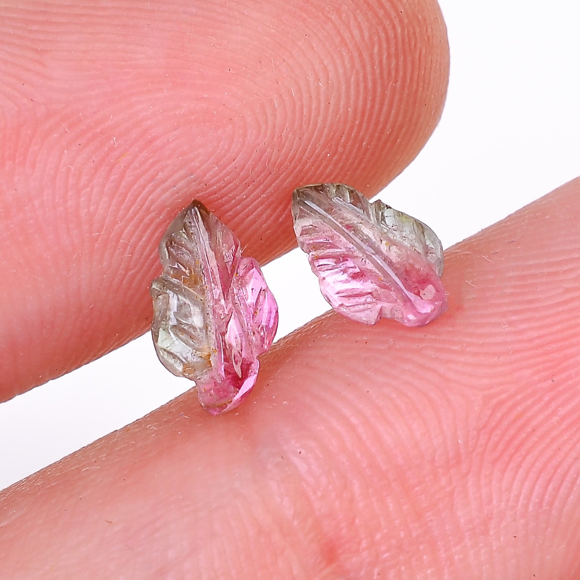 Natural Watermelon Tourmaline Leaf Shape Carved Loose Gemstone Pair For Making Earrings 1 Ct. 8X5X2 mm Y-10017