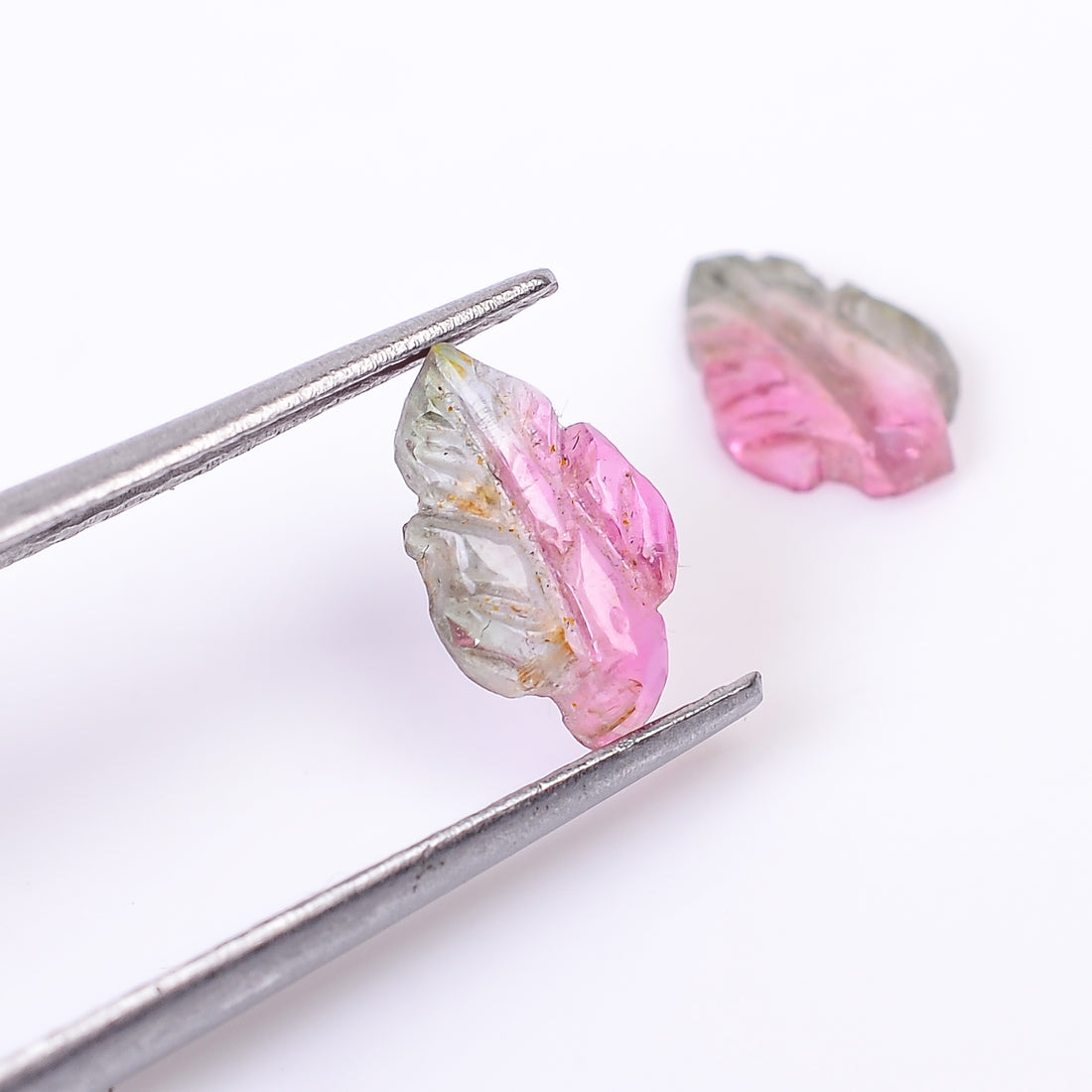 Natural Watermelon Tourmaline Leaf Shape Carved Loose Gemstone Pair For Making Earrings 1 Ct. 8X5X2 mm Y-10017