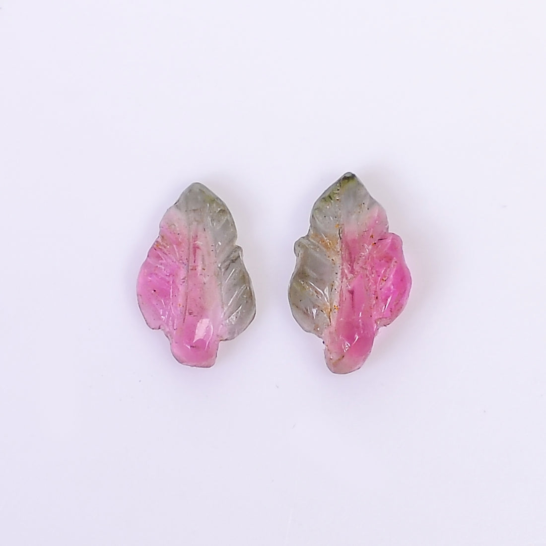 Natural Watermelon Tourmaline Leaf Shape Carved Loose Gemstone Pair For Making Earrings 1 Ct. 8X5X2 mm Y-10017