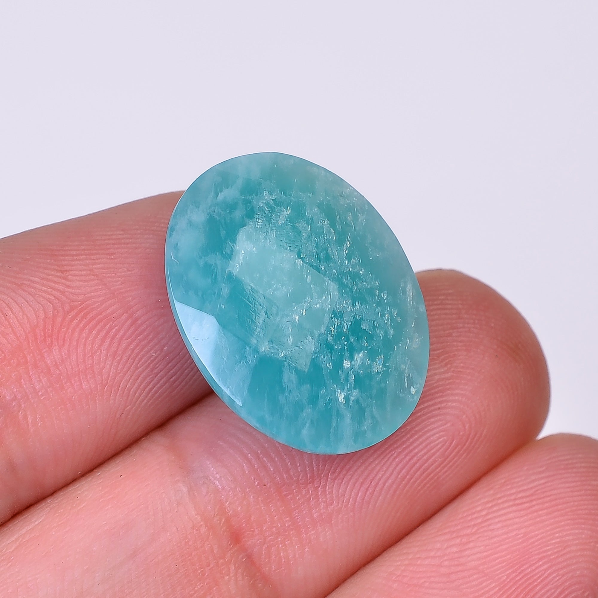 Natural Amazonite Oval Shape Faceted Loose Gemstone For Making Jewelry 14 Ct. 19X15X6 mm Y-10057