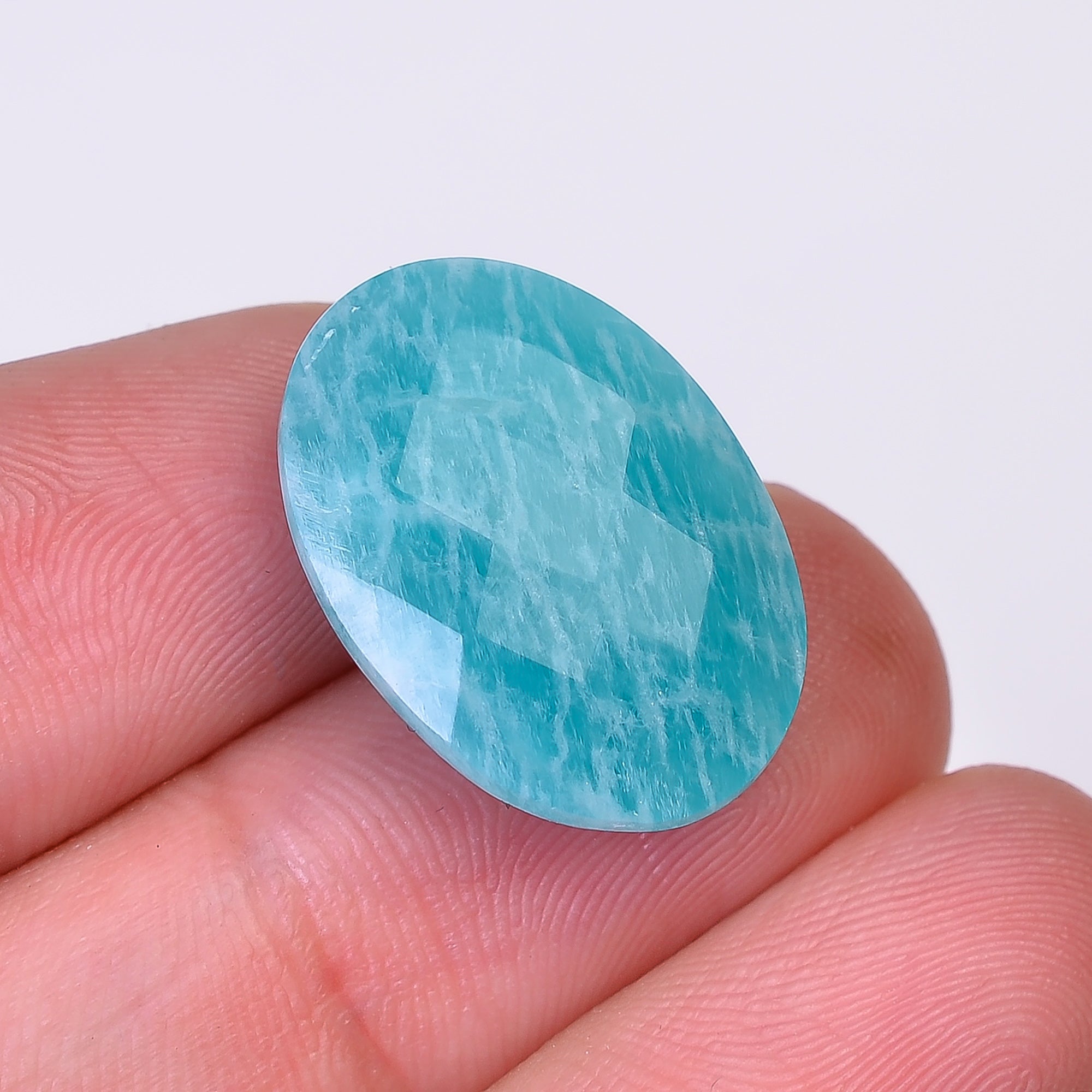 Natural Amazonite Oval Shape Faceted Loose Gemstone For Making Jewelry 16 Ct. 20X14X7 mm Y-10058