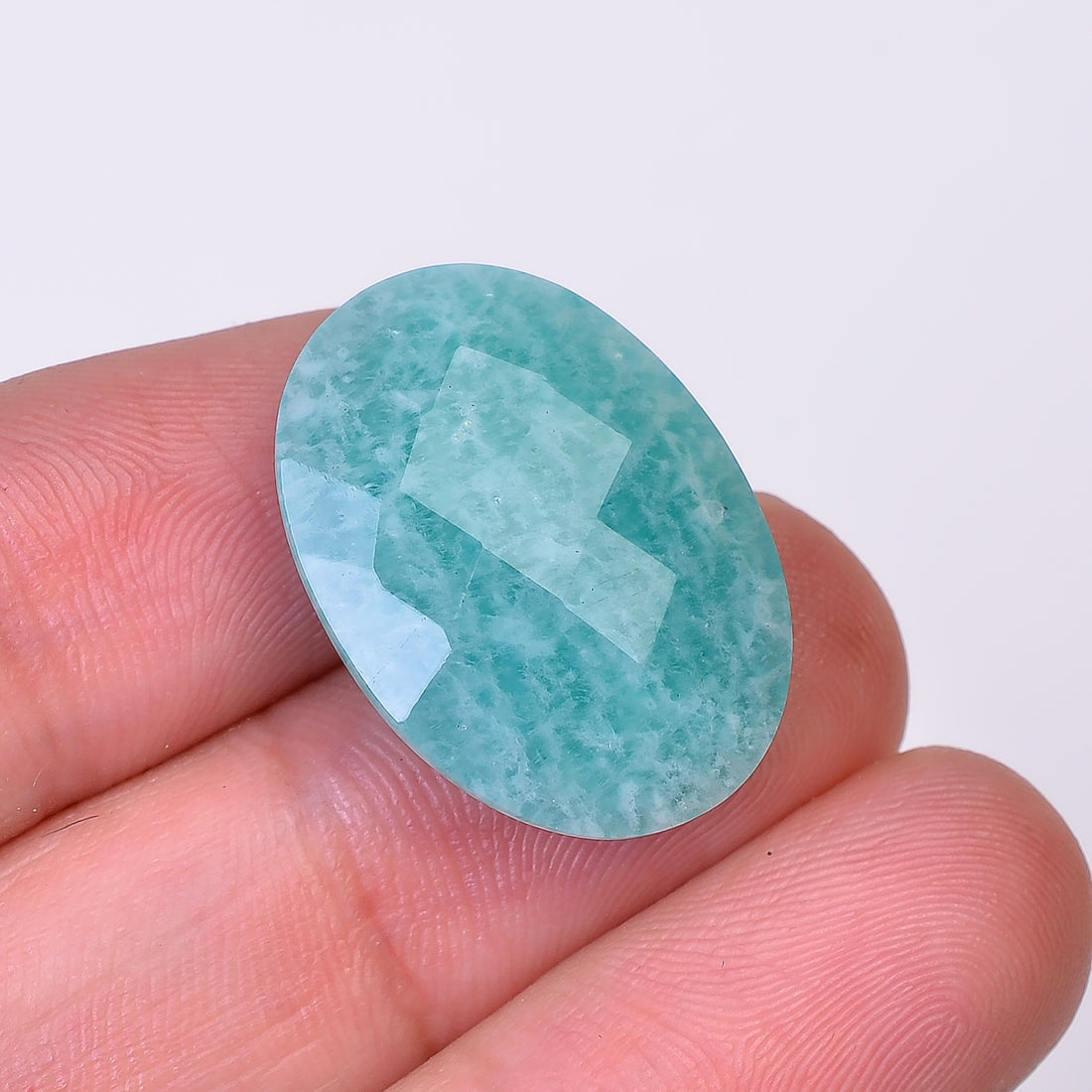 Natural Amazonite Oval Shape Faceted Loose Gemstone For Making Jewelry 18.5 Ct. 23X17X7 mm Y-10061
