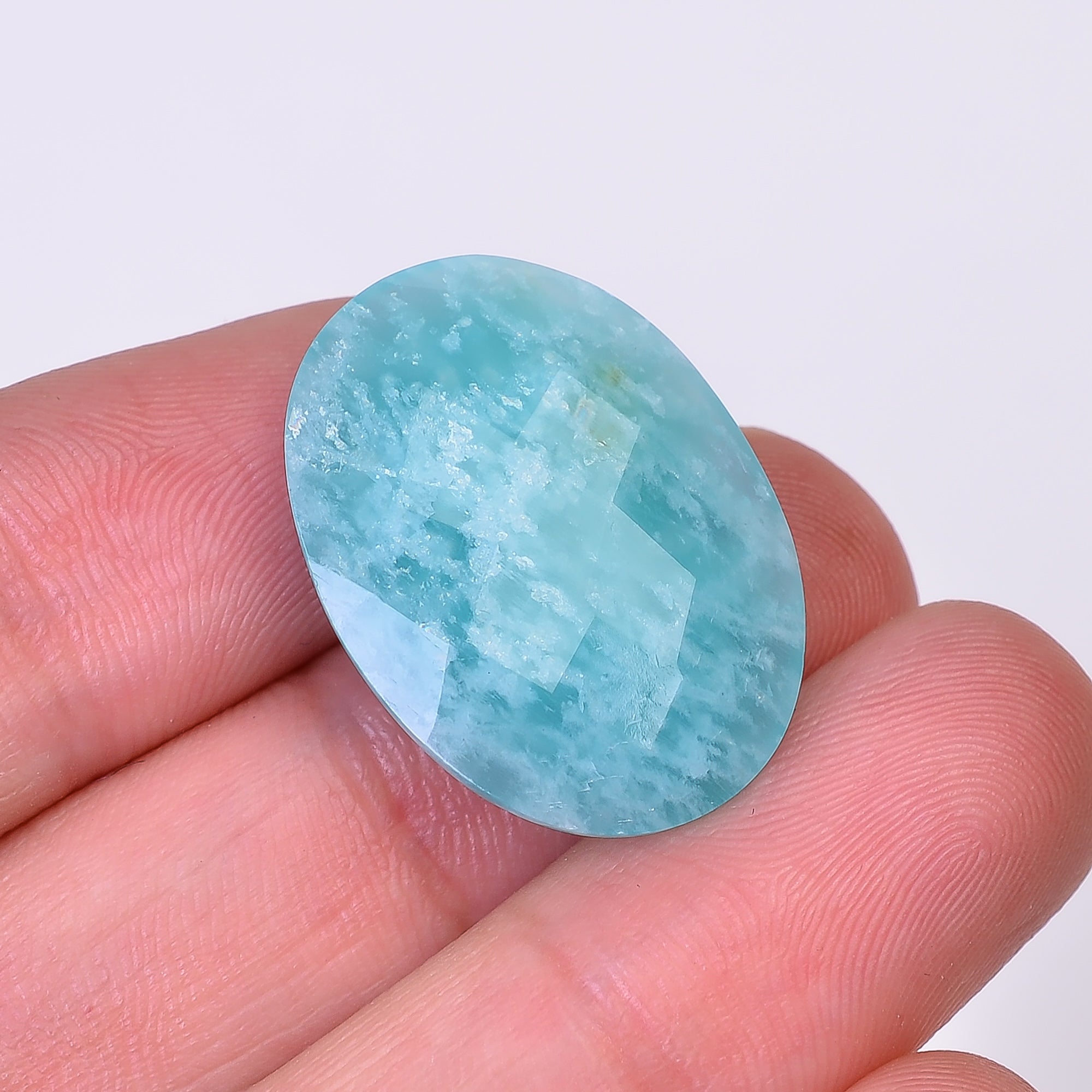 Natural Amazonite Oval Shape Faceted Loose Gemstone For Making Jewelry 20.5 Ct. 25X18X6 mm Y-10062