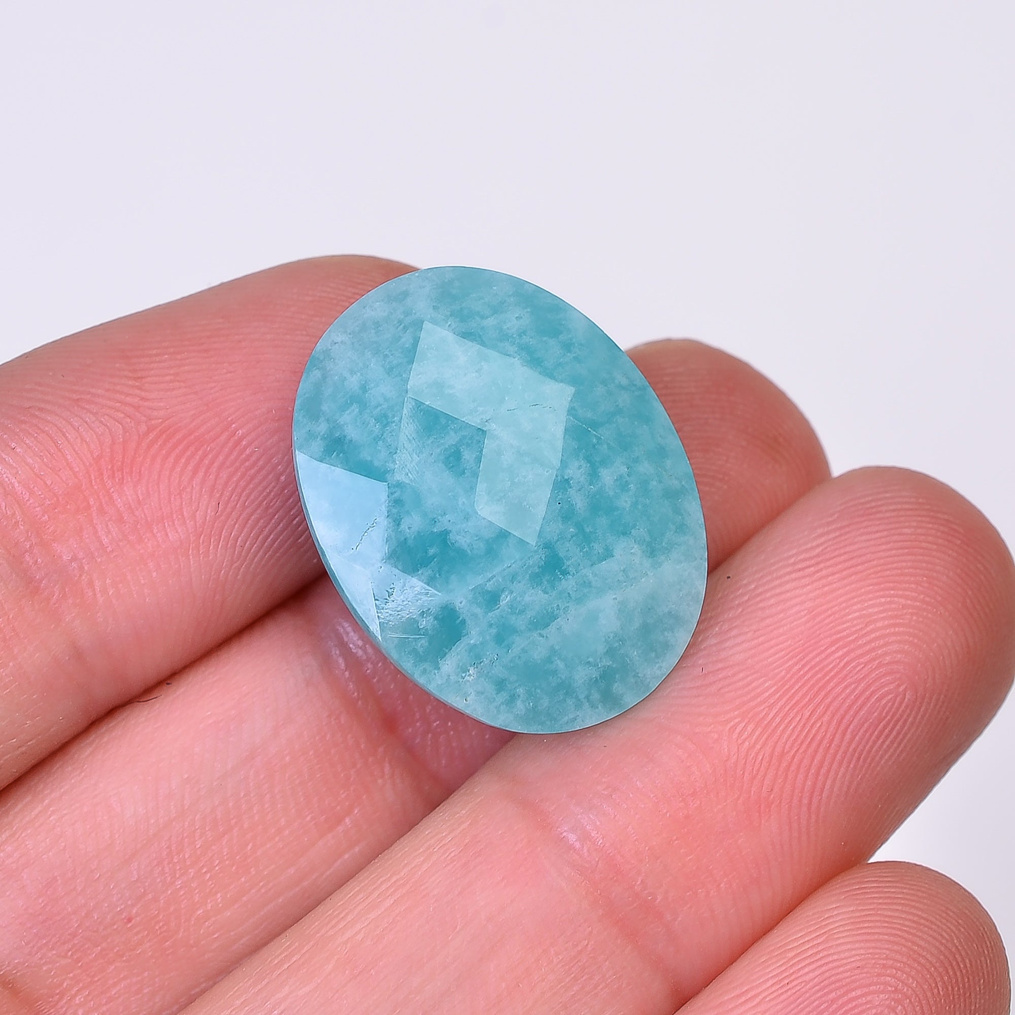 Natural Amazonite Oval Shape Faceted Loose Gemstone For Making Jewelry 18 Ct. 21X16X7 mm Y-10064