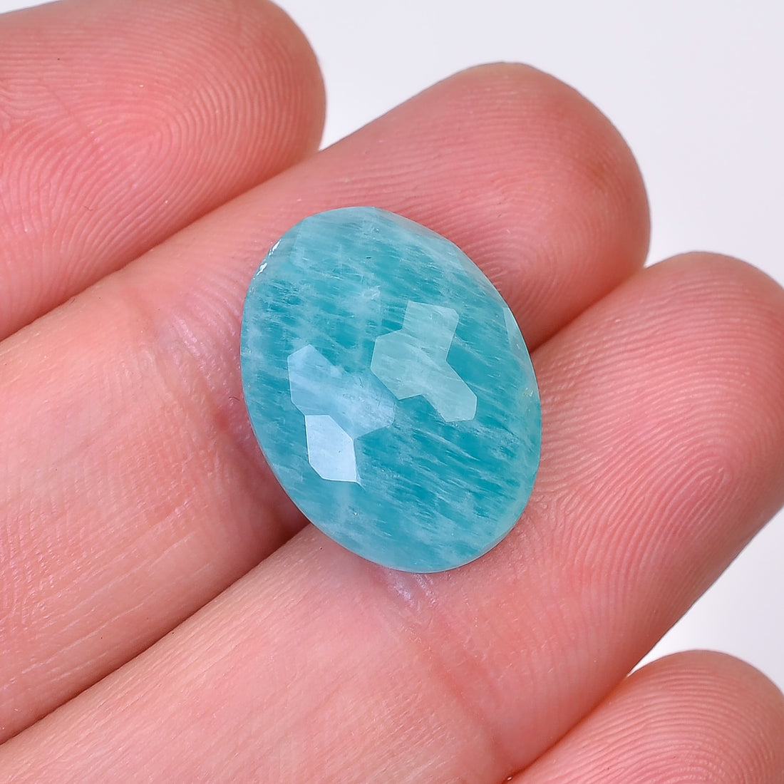 Natural Amazonite Oval Shape Faceted Loose Gemstone For Making Jewelry 10 Ct. 17X13X7 mm Y-10076