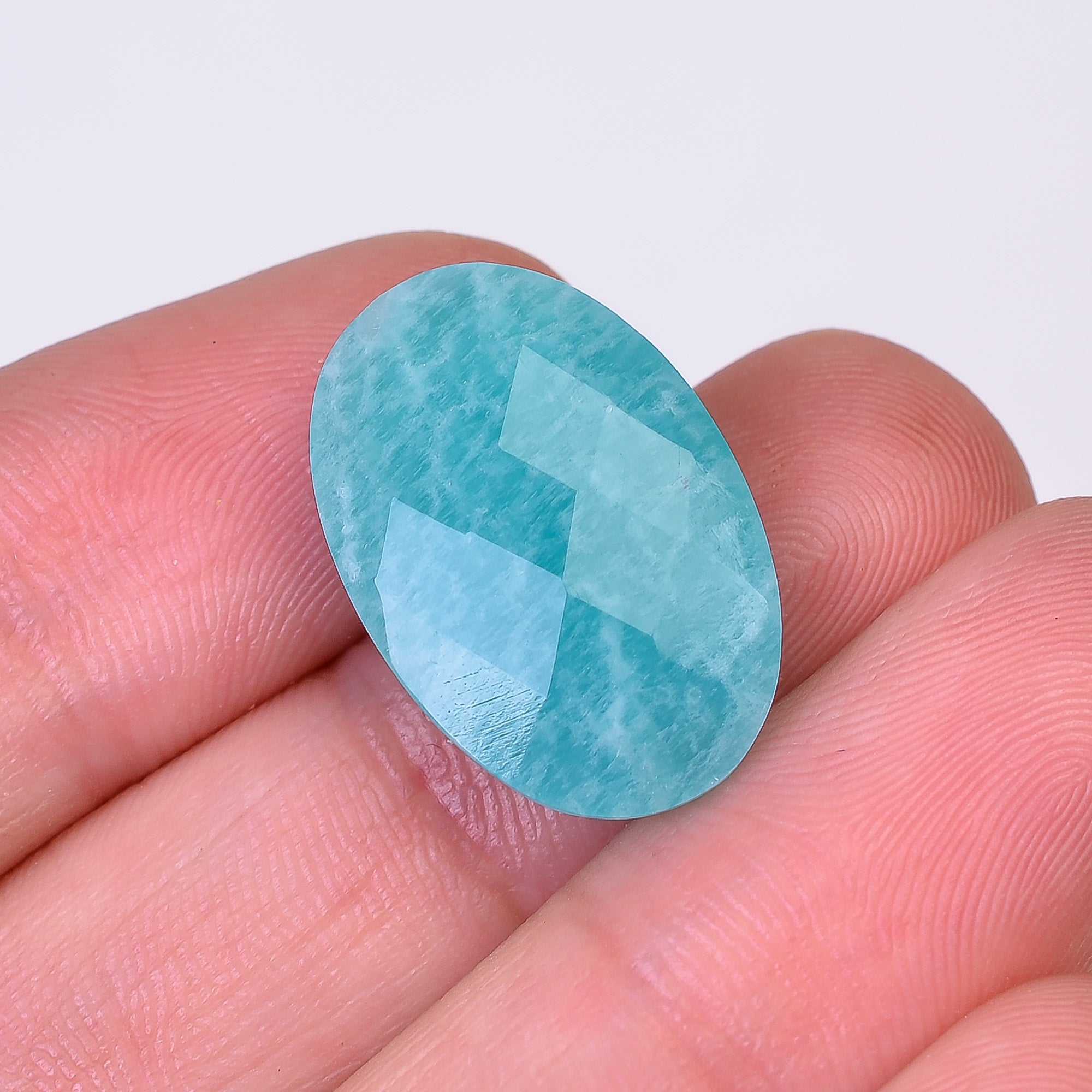 Natural Amazonite Oval Shape Faceted Loose Gemstone For Making Jewelry 14 Ct. 21X14X6 mm Y-10079
