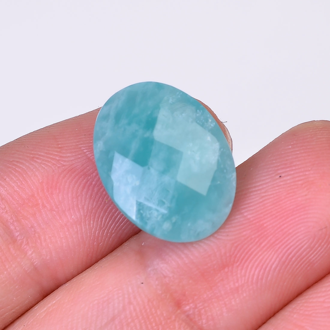 Natural Amazonite Oval Shape Faceted Loose Gemstone For Making Jewelry 9 Ct. 16X12X6 mm Y-10081