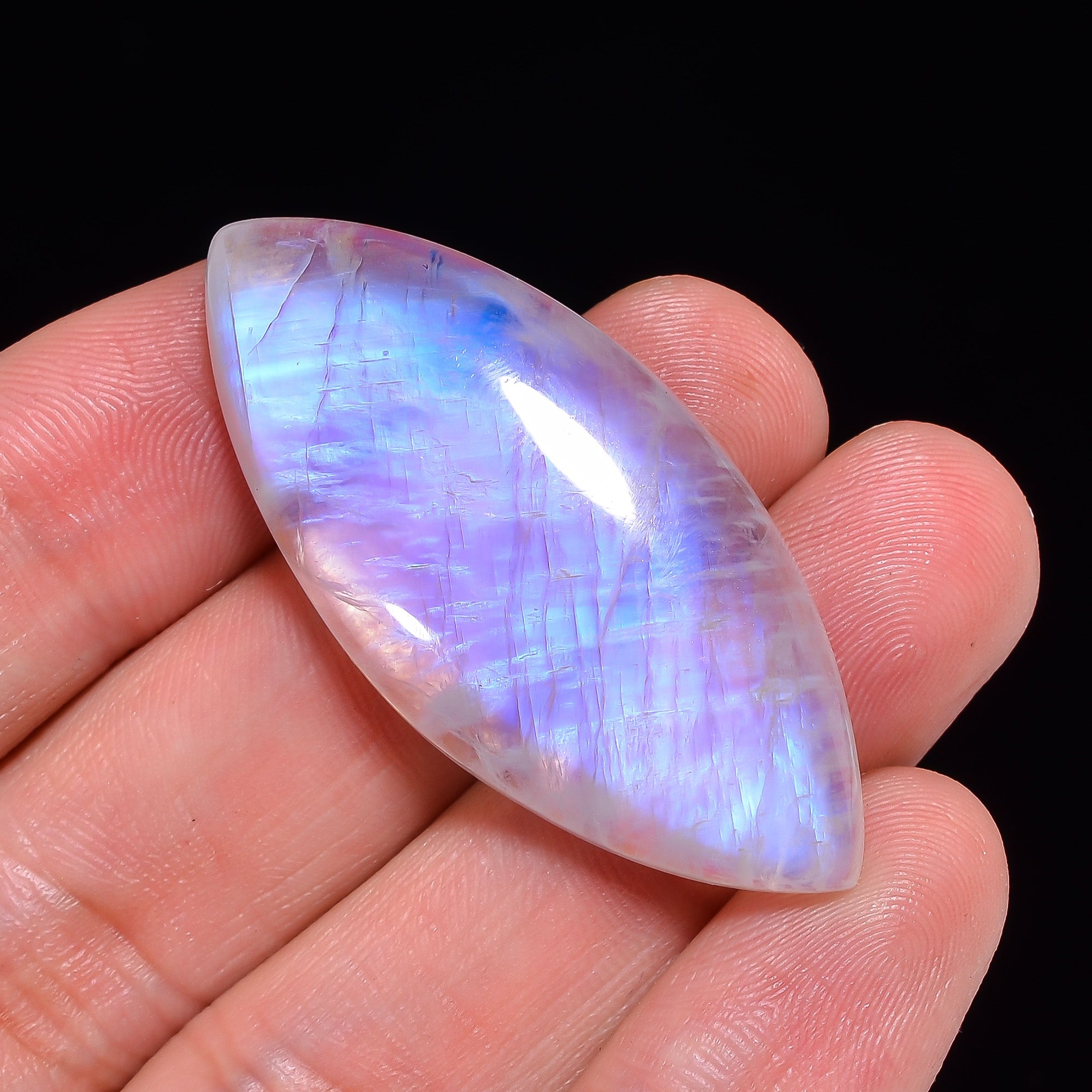 Natural Rainbow Moonstone Marquise Shape Cabochon Loose Gemstone For Making Jewelry 50.5 Ct. 44X20X7 mm Y-10084