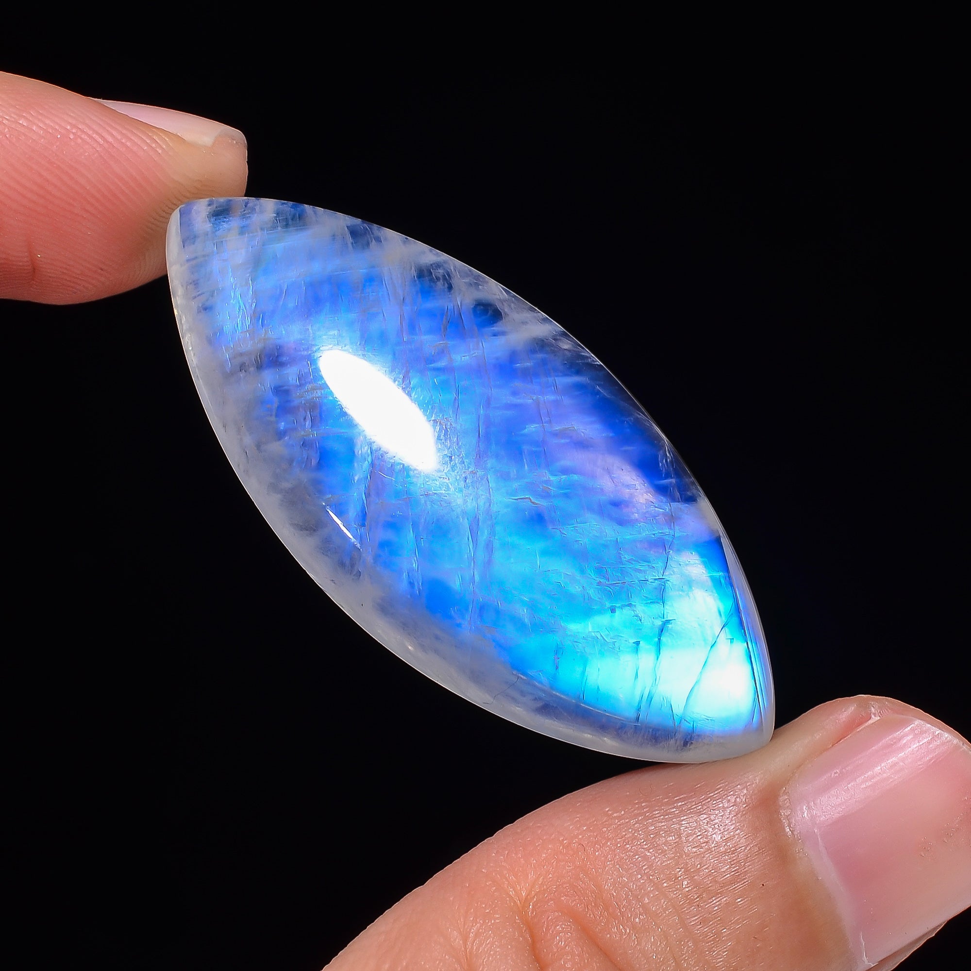 Natural Rainbow Moonstone Marquise Shape Cabochon Loose Gemstone For Making Jewelry 50.5 Ct. 44X20X7 mm Y-10084