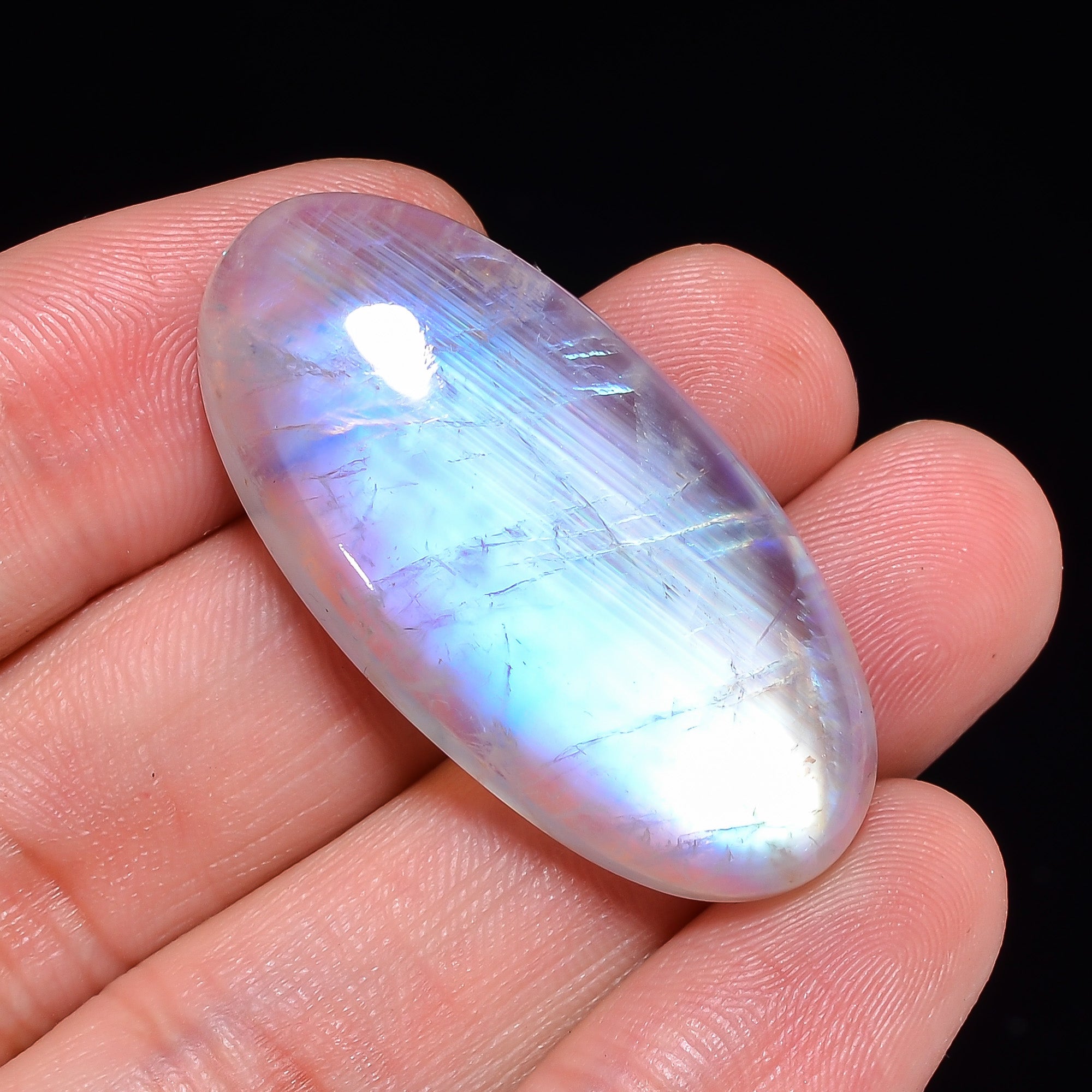 Natural Rainbow Moonstone Oval Shape Cabochon Loose Gemstone For Making Jewelry 57.5 Ct. 38X19X9 mm Y-10085