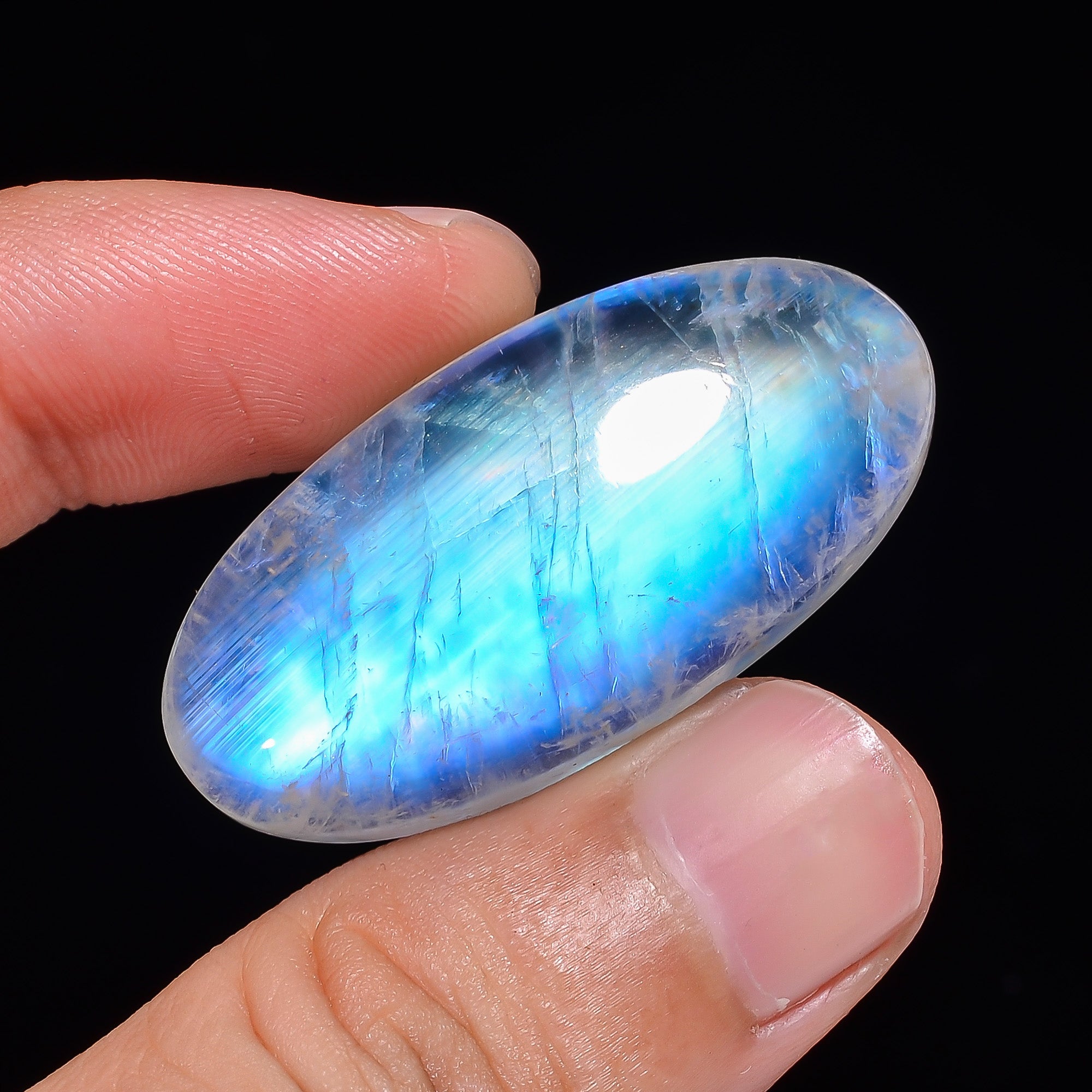 Natural Rainbow Moonstone Oval Shape Cabochon Loose Gemstone For Making Jewelry 57.5 Ct. 38X19X9 mm Y-10085