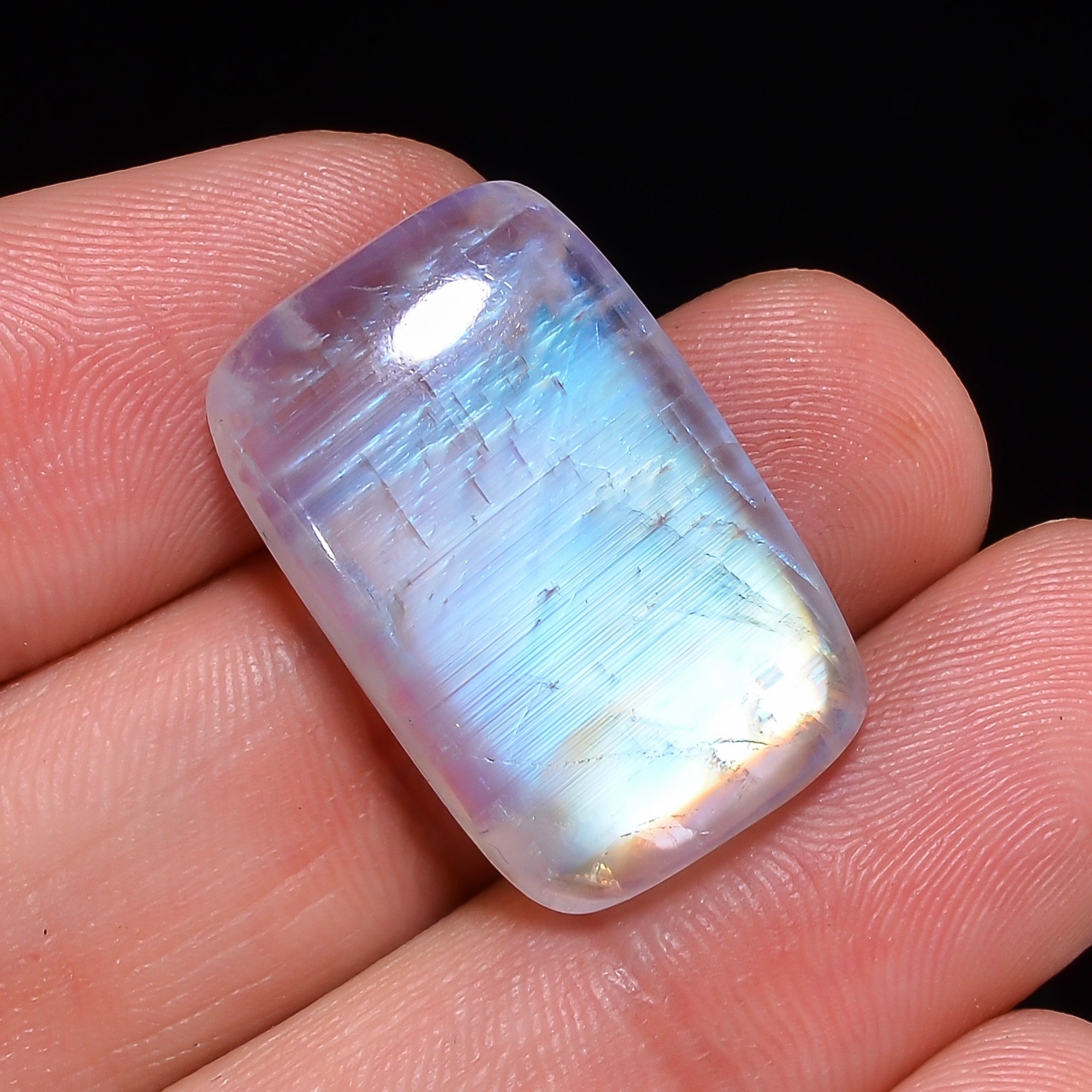 Natural Rainbow Moonstone Radiant Shape Cabochon Loose Gemstone For Making Jewelry 22.5 Ct. 24X15X5 mm Y-10086