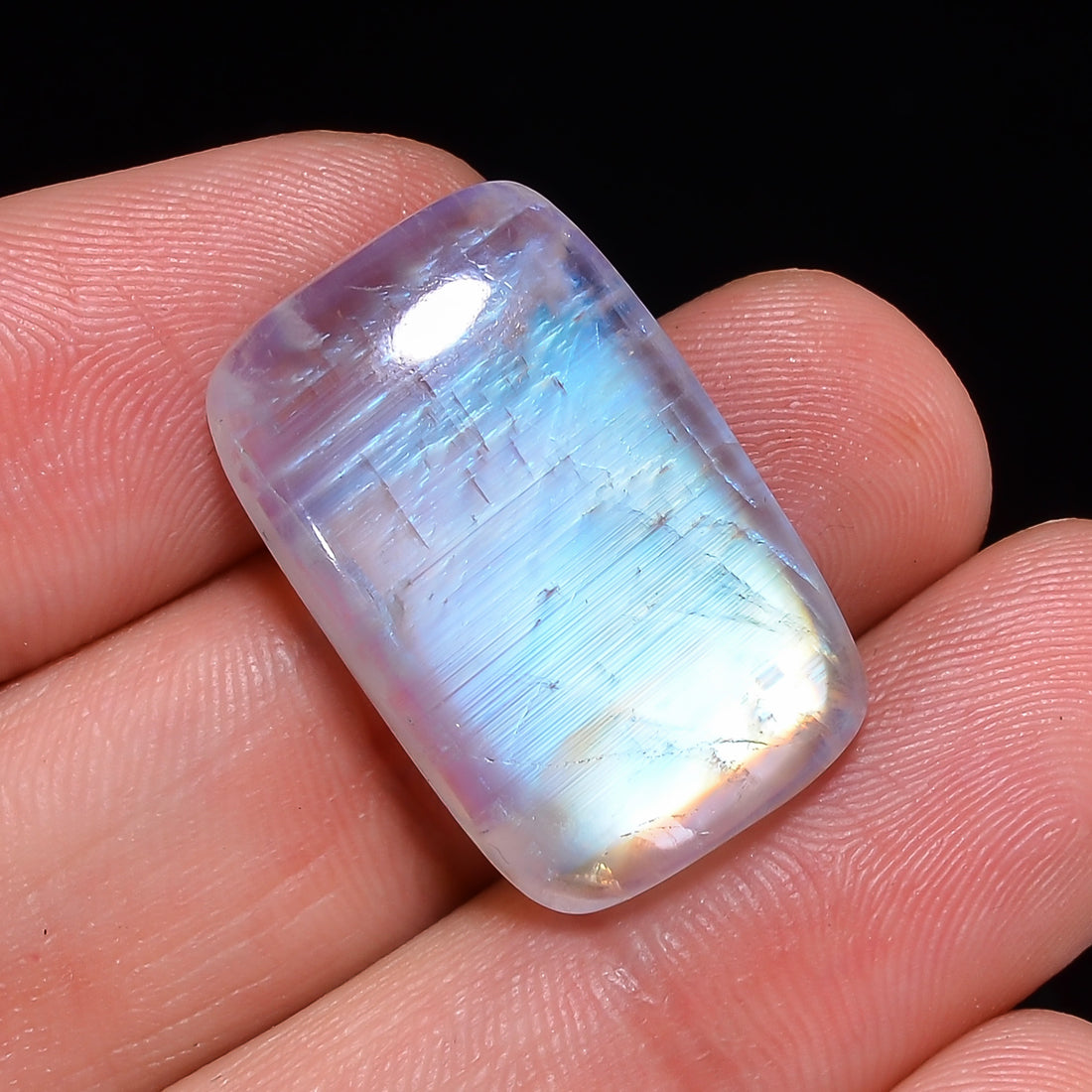 Natural Rainbow Moonstone Radiant Shape Cabochon Loose Gemstone For Making Jewelry 22.5 Ct. 24X15X5 mm Y-10086