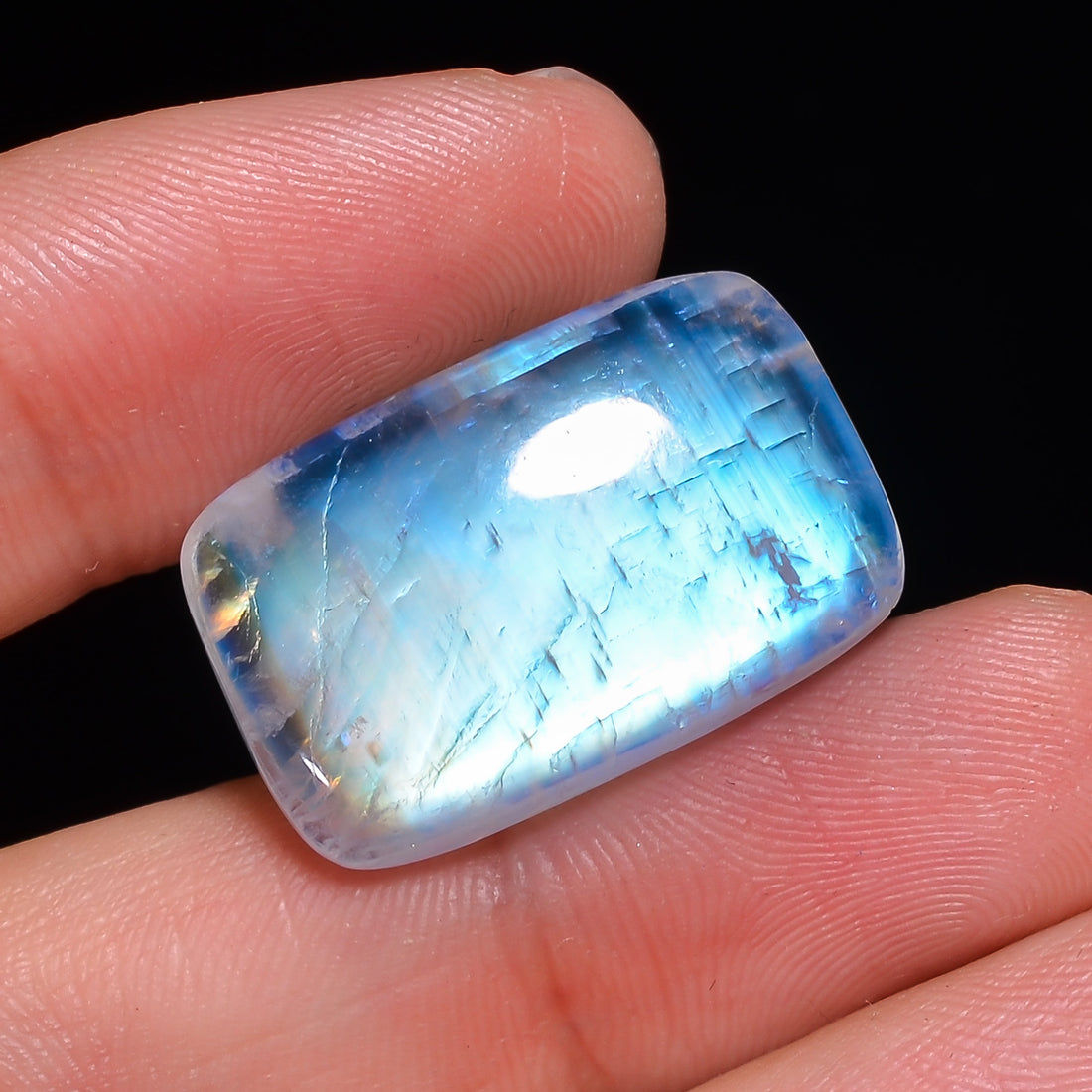 Natural Rainbow Moonstone Radiant Shape Cabochon Loose Gemstone For Making Jewelry 22.5 Ct. 24X15X5 mm Y-10086