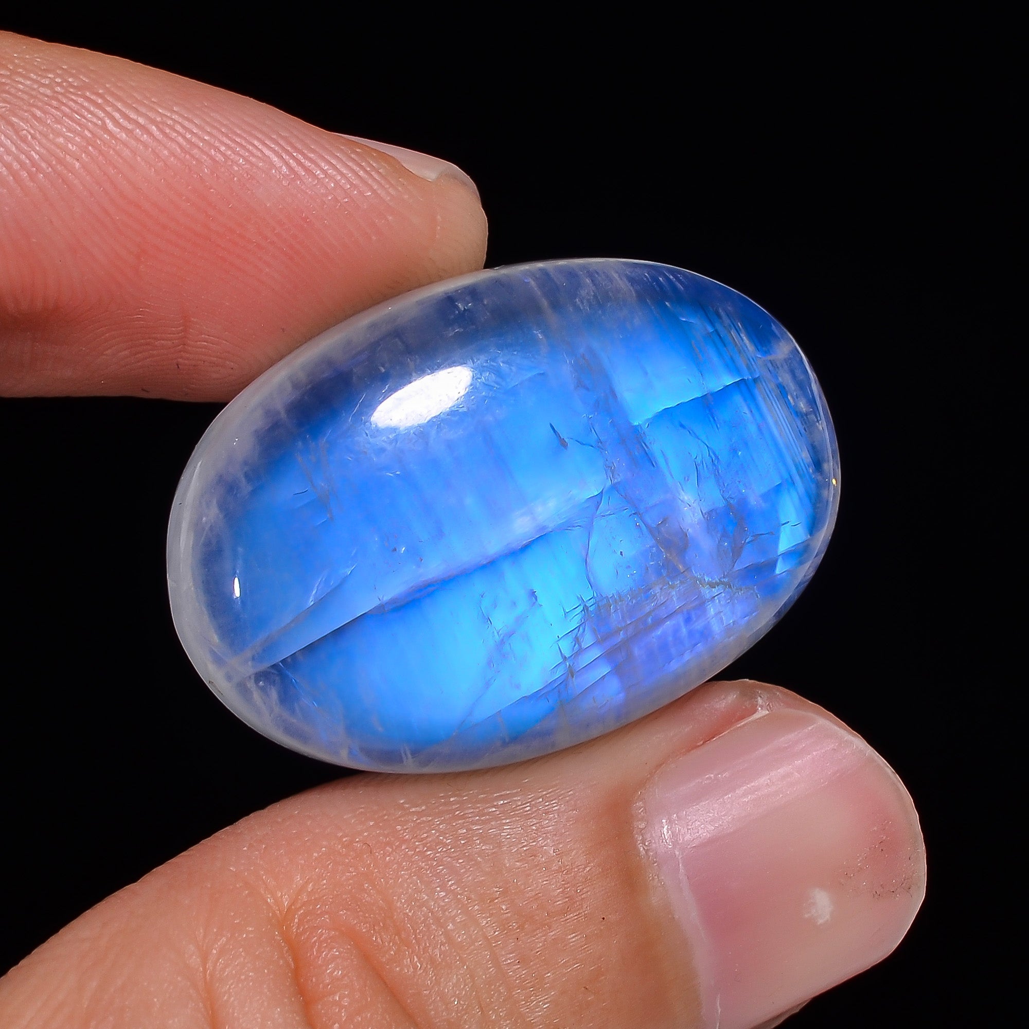 Natural Rainbow Moonstone Oval Shape Cabochon Loose Gemstone For Making Jewelry 47.5 Ct. 28X19X9 mm Y-10089