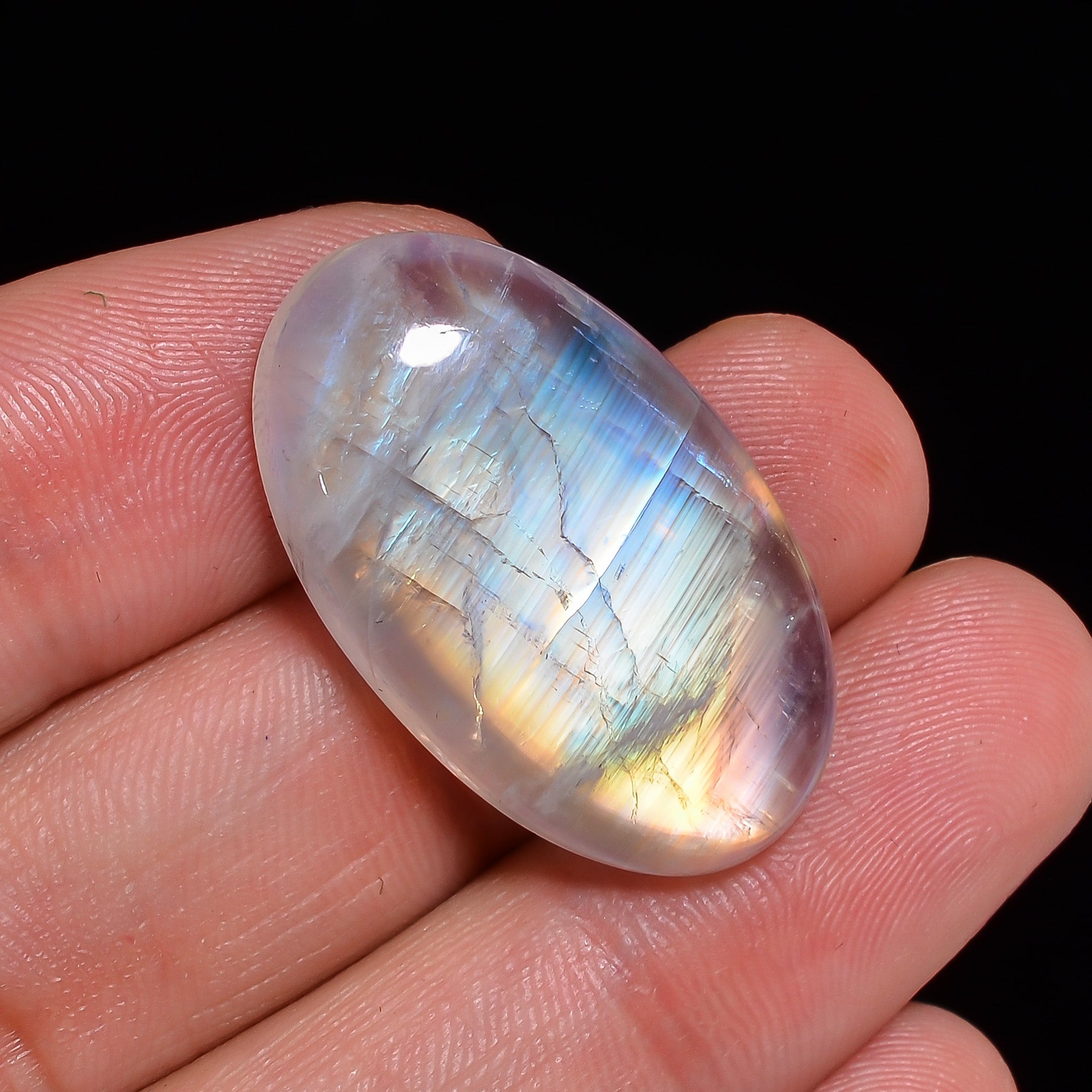 Natural Rainbow Moonstone Oval Shape Cabochon Loose Gemstone For Making Jewelry 30.5 Ct. 29X17X6 mm Y-10090